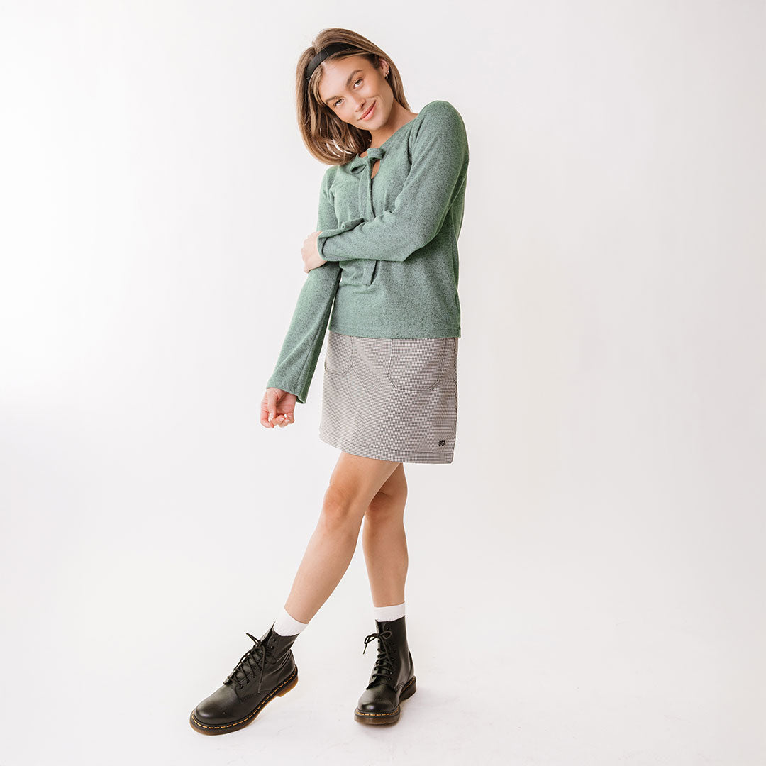 Elegant Bow Tie Sweater for Women - Soft Dusk Green Knit Pullover - Perfect for Office, Dates & Holiday Parties