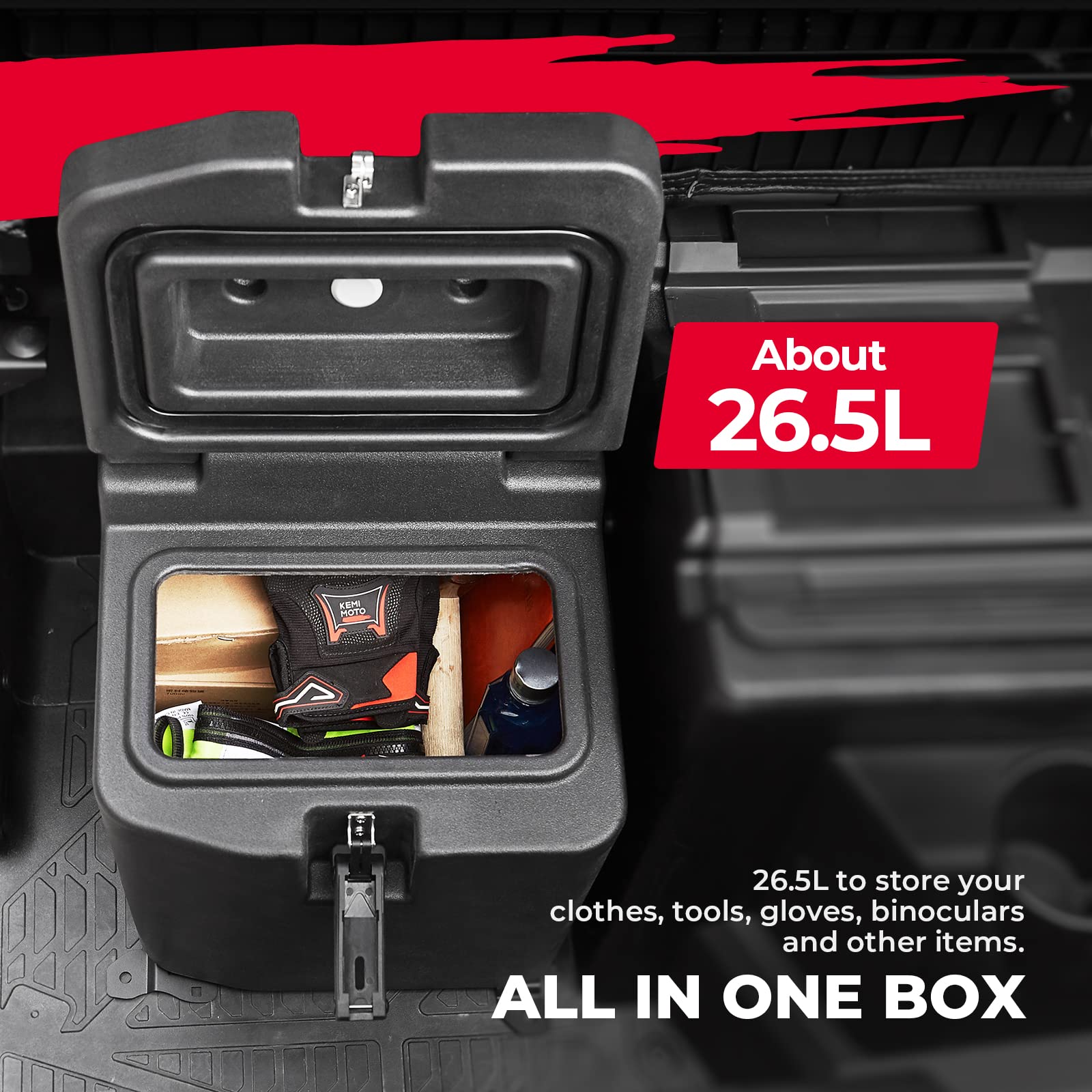 KEMIMOTO 28.5L/7.53 Gal Under Seat Storage Box with Lock - Waterproof Dual Bin Dry Storage Compatible with Polaris Ranger XP 1000/Crew 2018-2025 | Replacement for #2882910 | Perfect for Off-Road Adventures, Hunting Gear & Tool Storage
