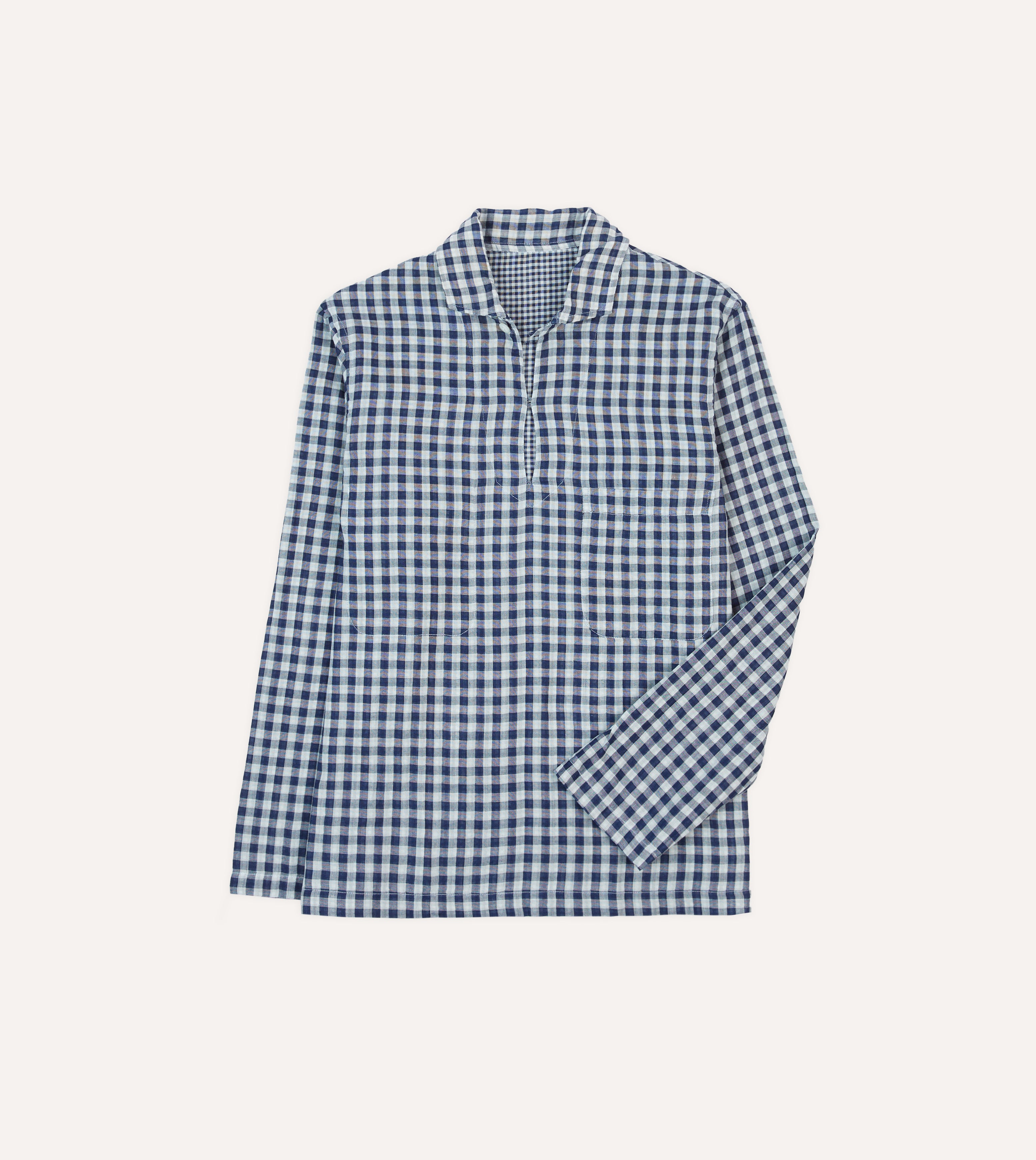 Navy Blue Gingham Cotton Reversible Smock Top - Women's Stylish & Comfortable Kitchen Apron for Cooking, Baking & Gardening