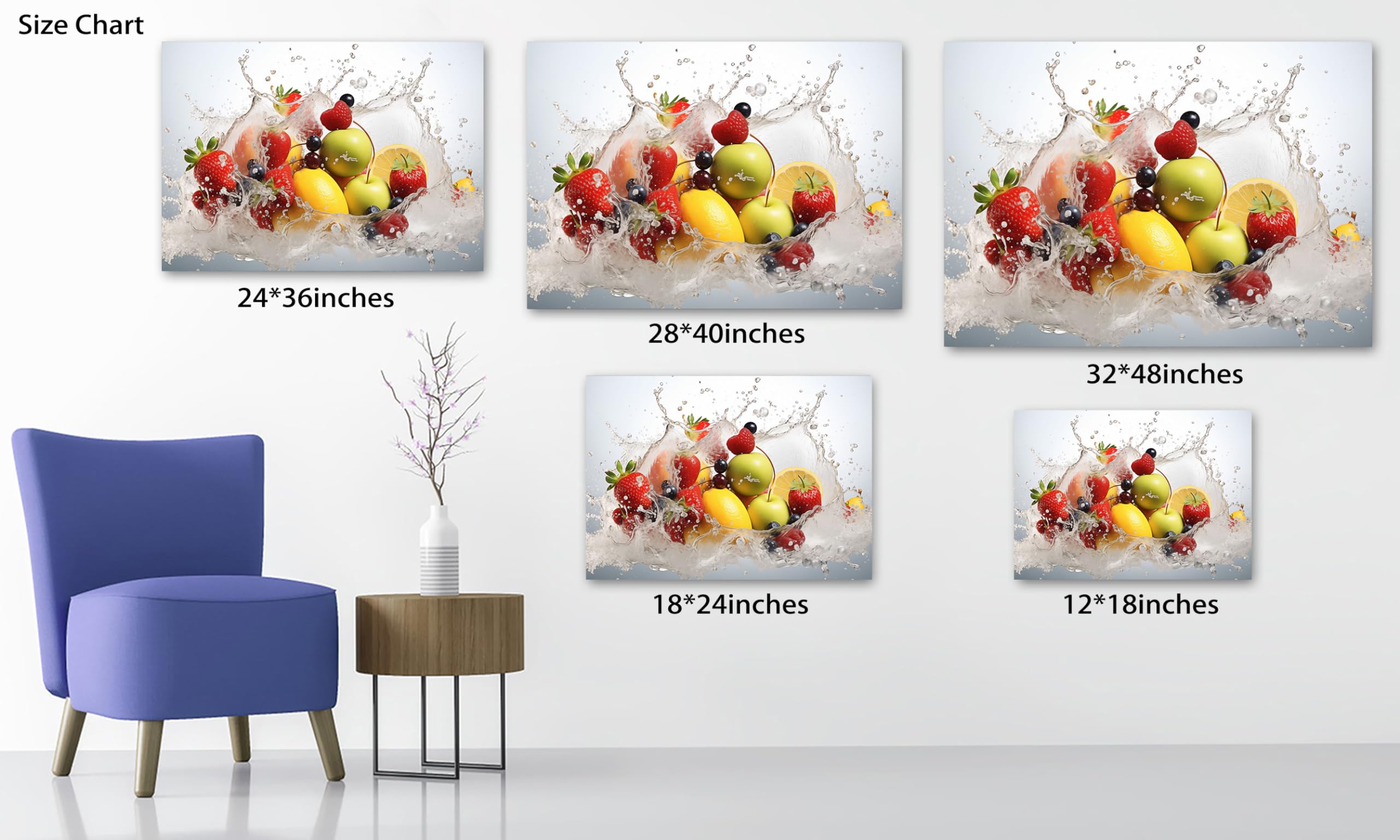 Farmhouse Kitchen Wall Decor - Vibrant Fruit Splash Art Print, Framed Kitchen Pictures 12x18 Inches, Perfect for Dining Room & Country Style Home Decor | Adds Energy to Your Kitchen & Dining Area