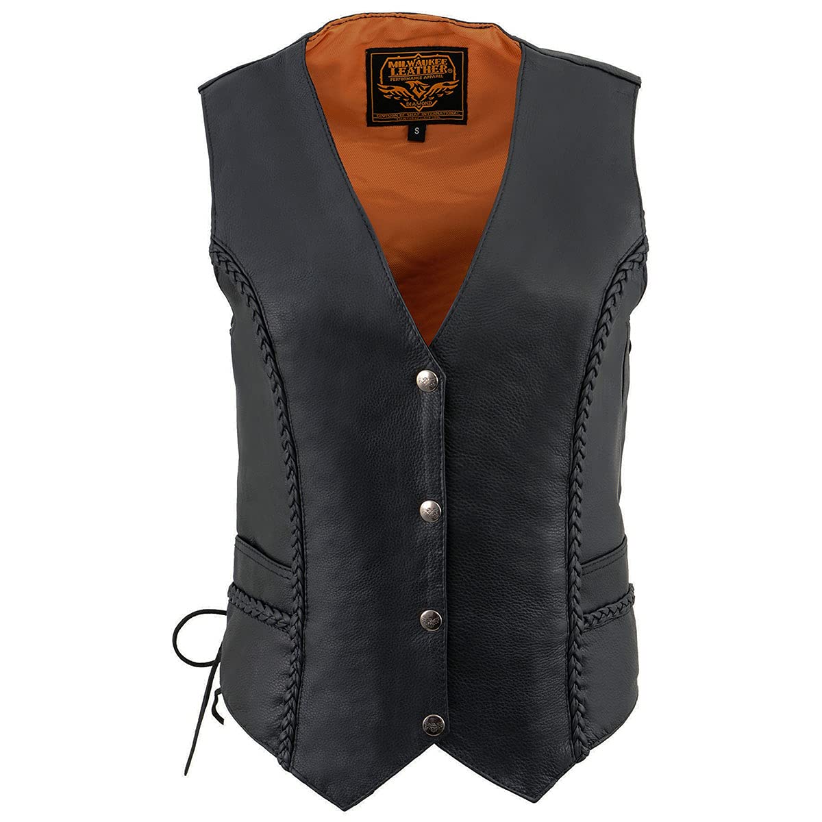 Milwaukee Women's Braided Side Lace Leather Vest - Stylish Fashion Vest for Women - Perfect for Casual Outfits, Parties, and Layering