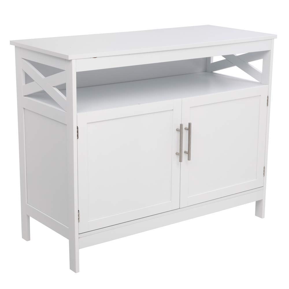 Wooden Sideboard Buffet Cabinet with 2 Adjustable Doors & Open Shelves - Kitchen Storage, Dining Room Console Table, Free Standing Cupboard for Home Organization | Perfect for Small Spaces, Apartment Living & Entertaining Guests