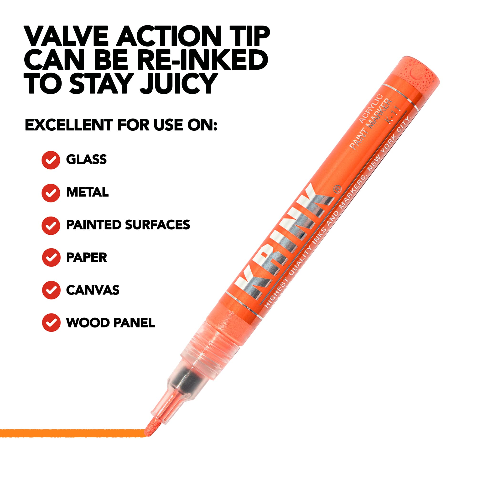 Krink K-11 Orange Paint Marker - Vibrant Opaque Acrylic Art Marker for Graffiti, Canvas, Plastic & Paper - Perfect for Artists, DIY Crafts & Street Art Projects