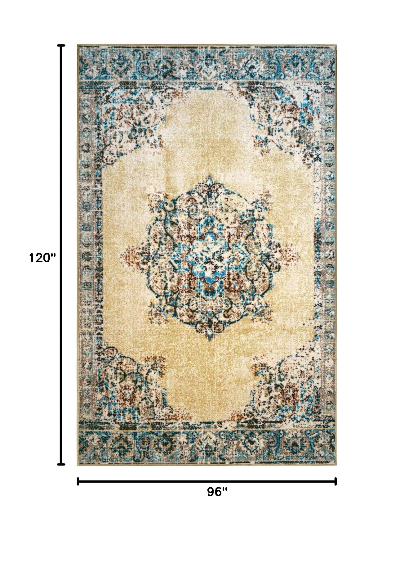 Premium Leura Persian Medallion Washable Area Rug - Non-Slip Foam Backing, Cream 8' x 10' - Perfect for Living Room, Bedroom, Office, Kitchen & Dining Room Decor | Decklan Collection | Easy to Clean & Maintain