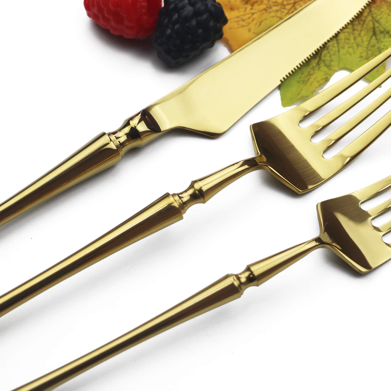 20-Piece Gold Flatware Set - 304 Stainless Steel Forks & Spoons - Luxury Mirror Polished Cutlery - Dishwasher Safe - Service for 4 - Perfect for Dinner Parties, Weddings & Upscale Dining