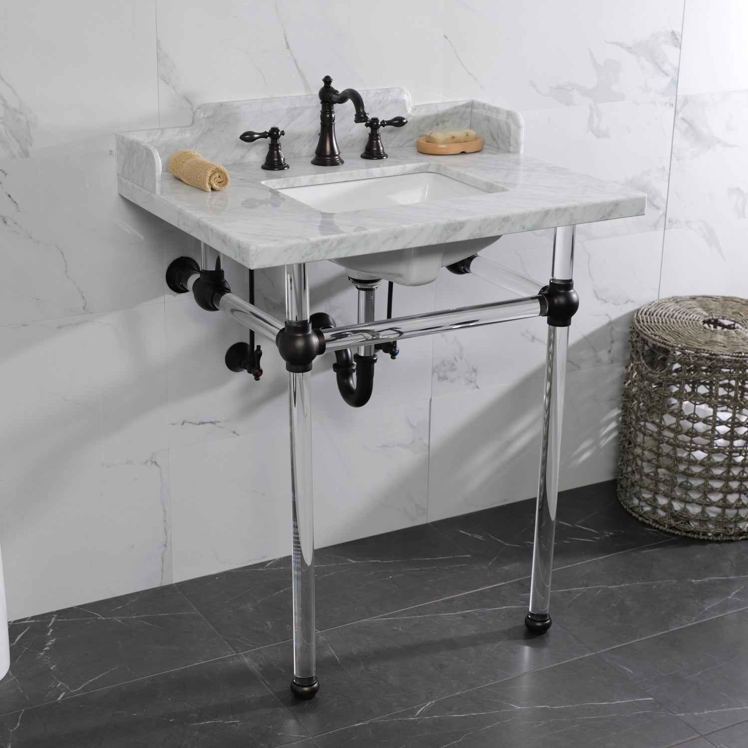 American Classic FSC1975ACL Oil Rubbed Bronze Widespread Bathroom Faucet - 3 Hole Deck Mount with 2 Handles & Pop Up Drain - Perfect for Bathroom Vanity and Powder Room Remodeling
