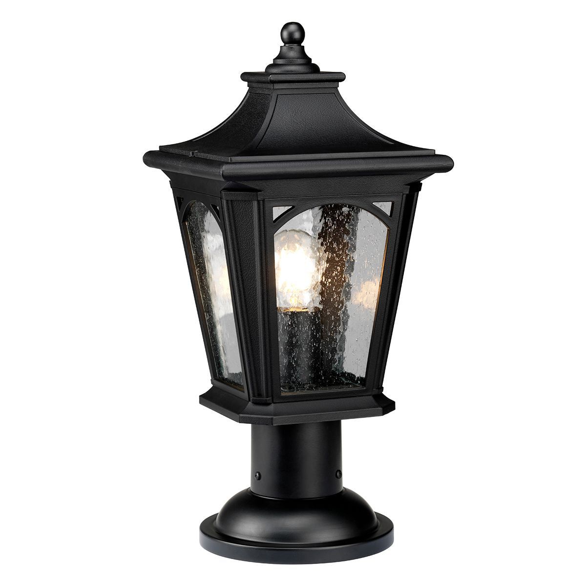 Bedford 1-Light Medium Pedestal Lantern - Outdoor Wall Sconce for Porch, Patio & Garden Lighting | Weather-Resistant Black Metal Fixture