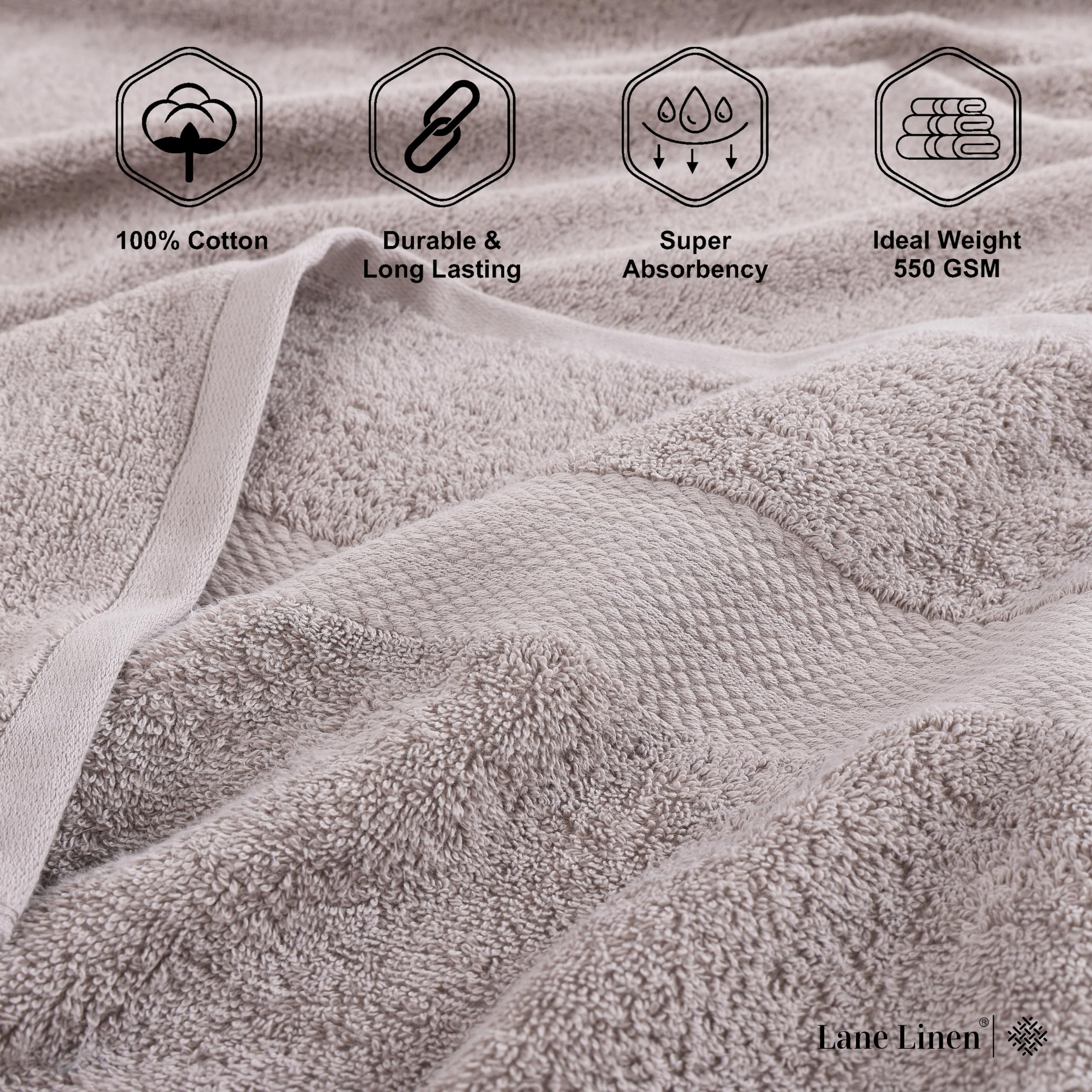 Luxury 16-Piece Bath Towel Set - 100% Premium Cotton, Ultra Absorbent Bathroom Towels, Soft Face & Hand Towels (4 Bath, 4 Hand, 8 Washcloths) - Platinum - Perfect for Spa, Hotel & Home Bathroom Luxury