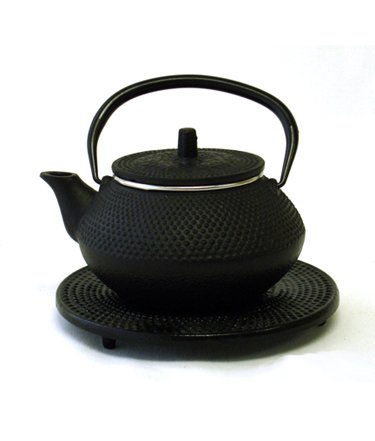 Premium Black Cast Iron Teapot with Heat-Resistant Trivet - 35oz Japanese Style Teapot for Loose Leaf Tea, Perfect for Home, Office & Tea Ceremonies