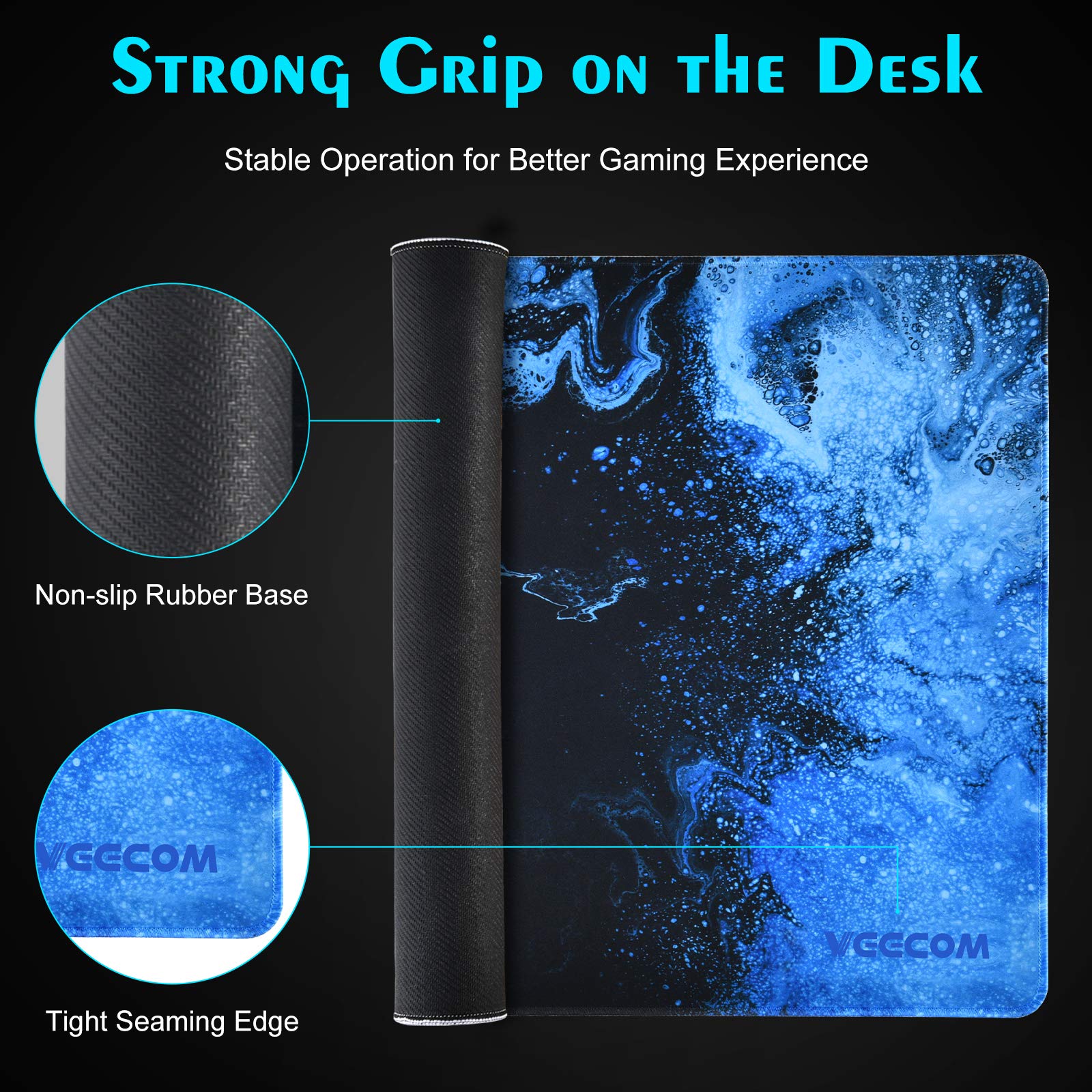 Veecom Large Gaming Mouse Pad 800x400x3mm - Non-Slip Extended Mouse Mat for PC, Laptop & Keyboard - Blue XL Desk Mousepad for Gamers, Office & Home Use