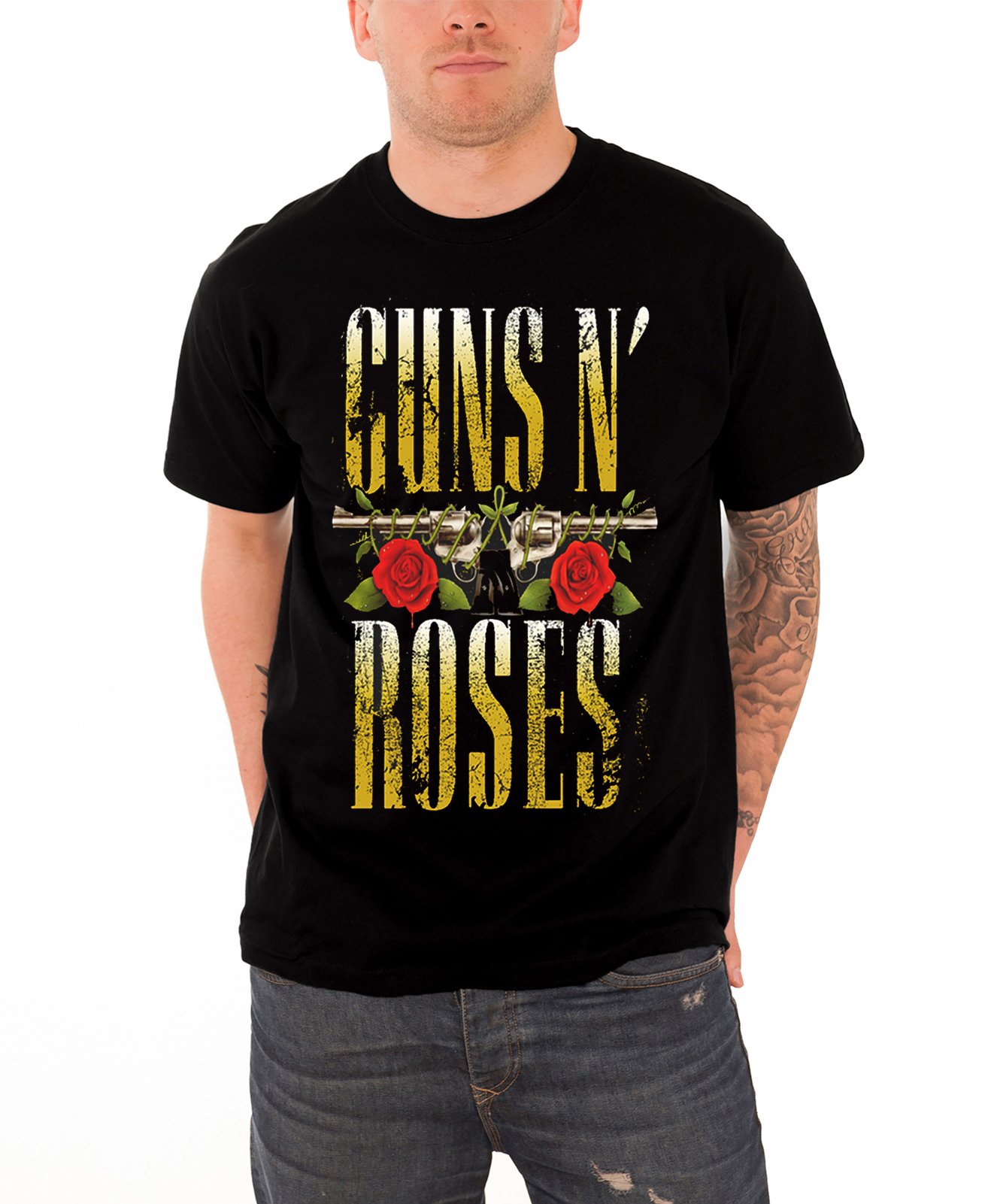 Official Guns N Roses Distressed Logo Vintage T-Shirt for Men - Black XXL | Rock Band Merchandise for Concerts & Casual Wear