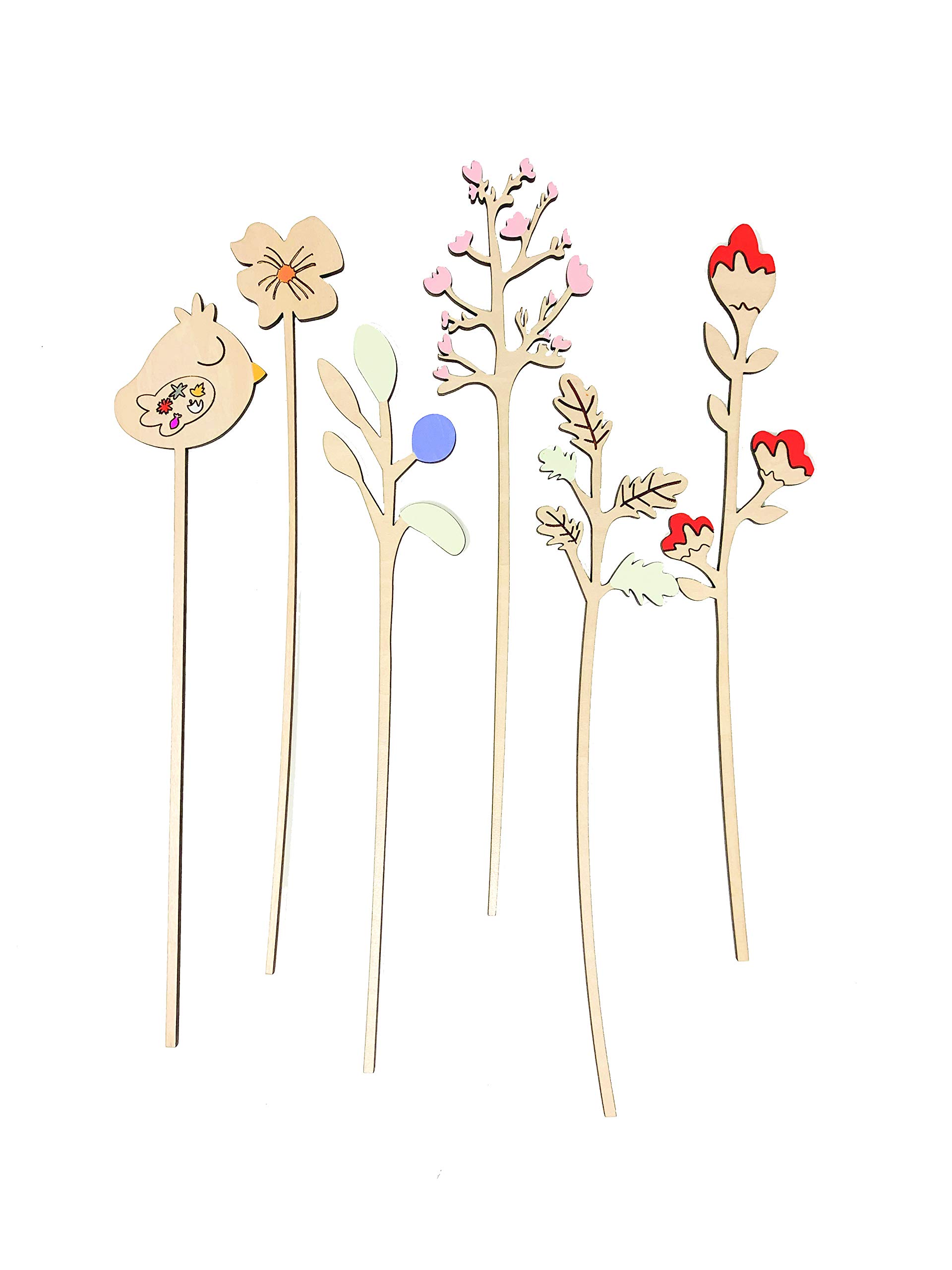 Handmade Wooden Bird Flowers Floral Bouquet - Single or Set with Stems - Home Decor, Wedding Centerpiece, Gift Idea