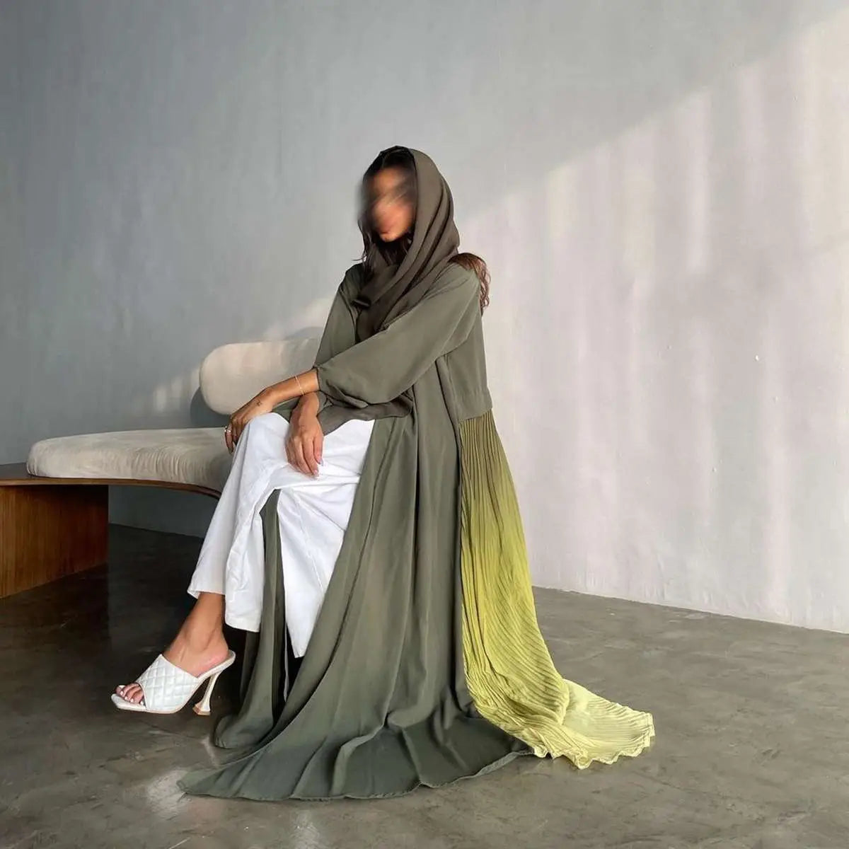 Elegant Chiffon Pleated Cardigan Open Abaya Dress for Women - Lightweight Cover-Up for Modest Fashion, Prayer, and Special Occasions