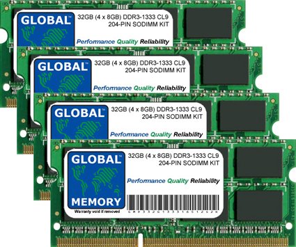32GB (4x8GB) DDR3 1333MHz PC3-10600 204-Pin SODIMM Laptop Memory RAM Kit - Compatible with HP, Dell, Lenovo, Acer Notebooks - Perfect for Gaming, Video Editing & Multitasking
