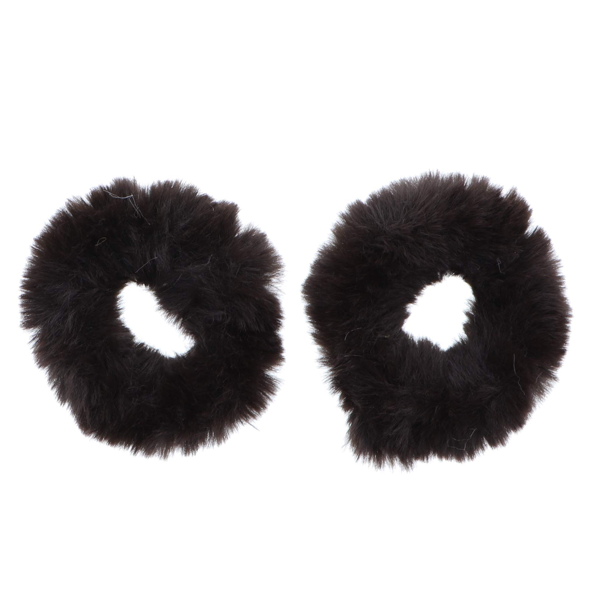 Small Fuzzy Fur Scrunchies Furry Pony Holder - Set of 2 - Dark Brown Hair Accessories for Women Girls