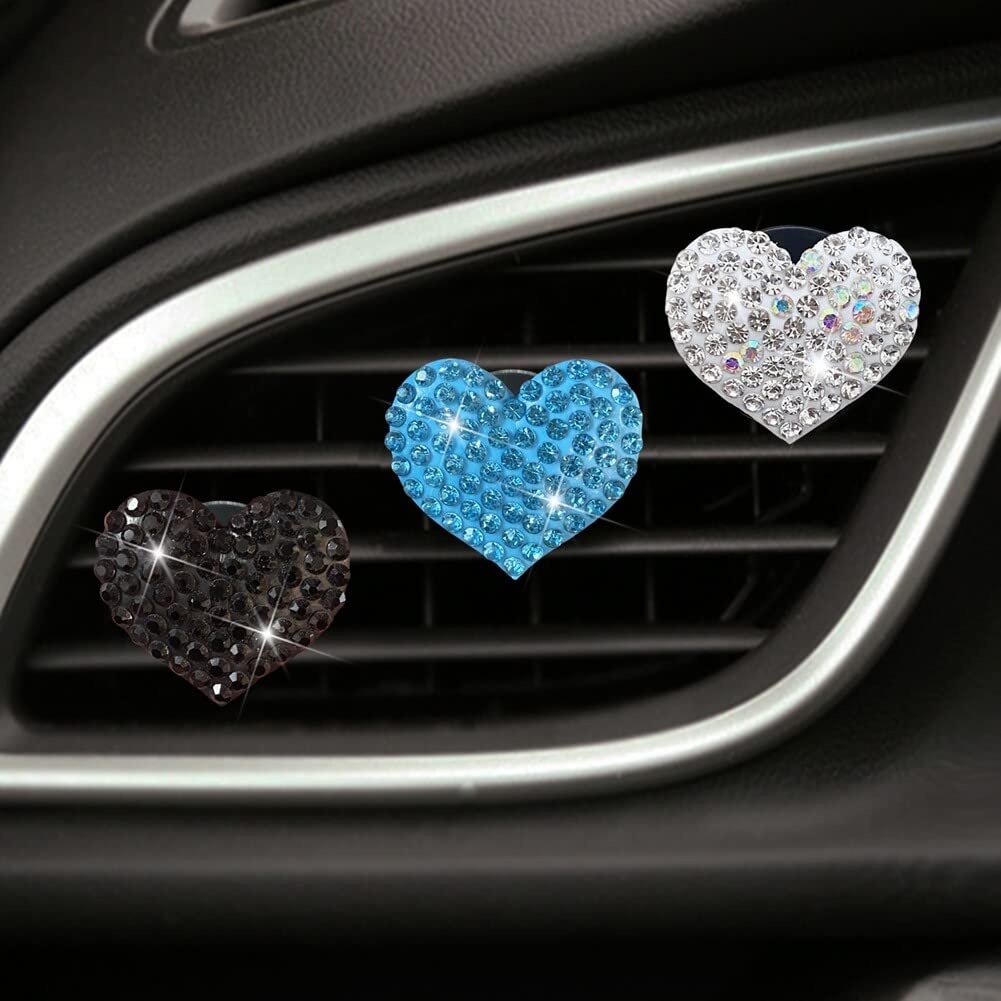 8 Pcs Crystal Car Vent Clips - Rhinestone Heart Air Freshener for Car AC Outlet & Interior Decor