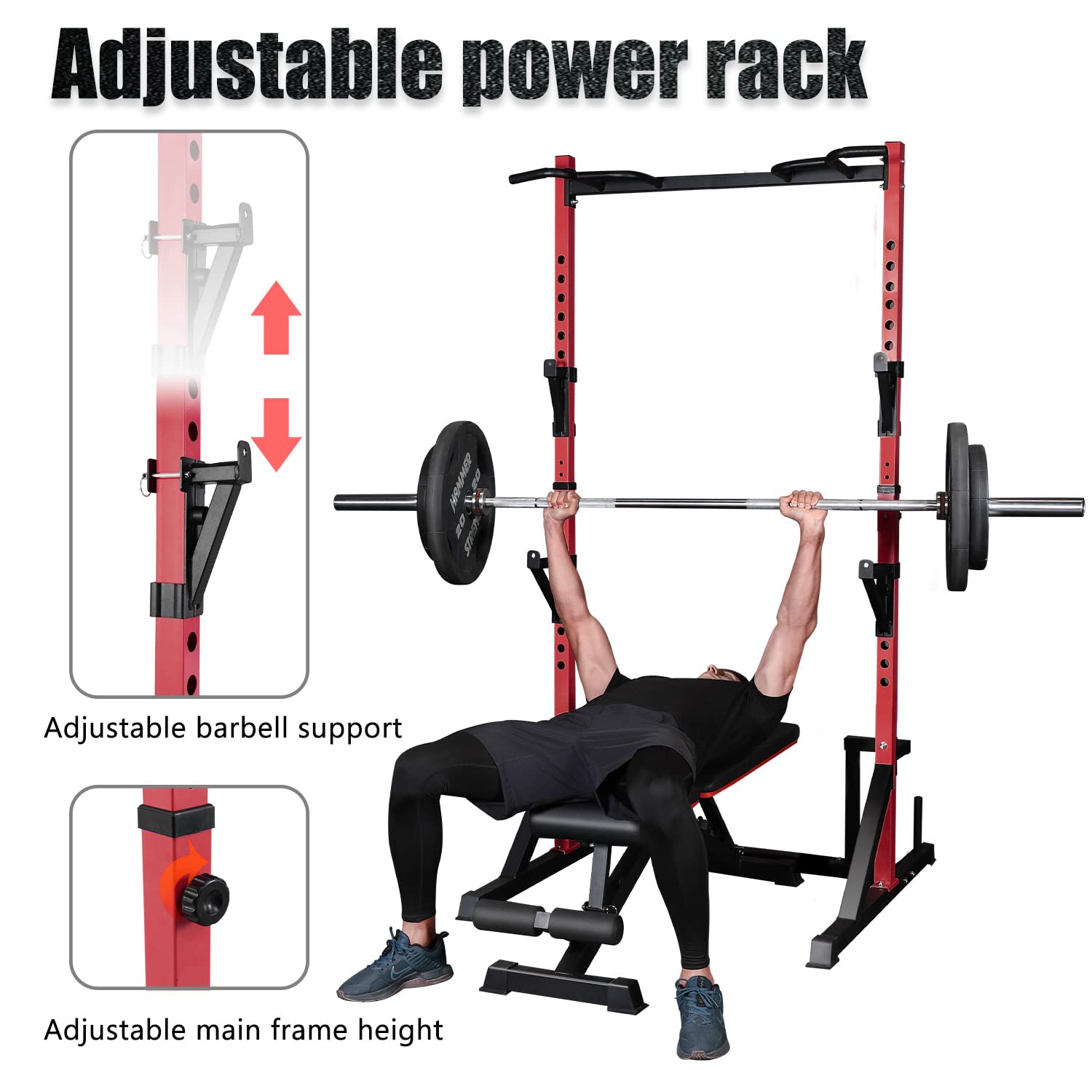 CANPA Heavy Duty Adjustable Power Rack with Pull-Up Bar - 1000lb Capacity Squat Stand for Home Gym, Strength Training & Weightlifting Equipment - Perfect for Garage Gym, CrossFit & Bodybuilding Workouts