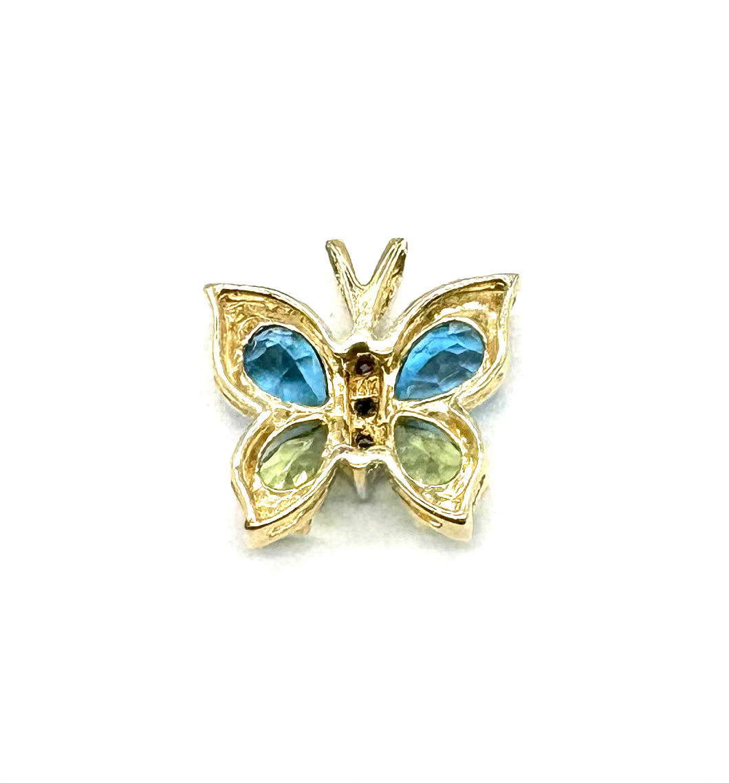 14K Gold Blue Topaz & Peridot Butterfly Pendant Necklace - Elegant Jewelry Gift for Women, Birthday, Anniversary, Valentine's Day
