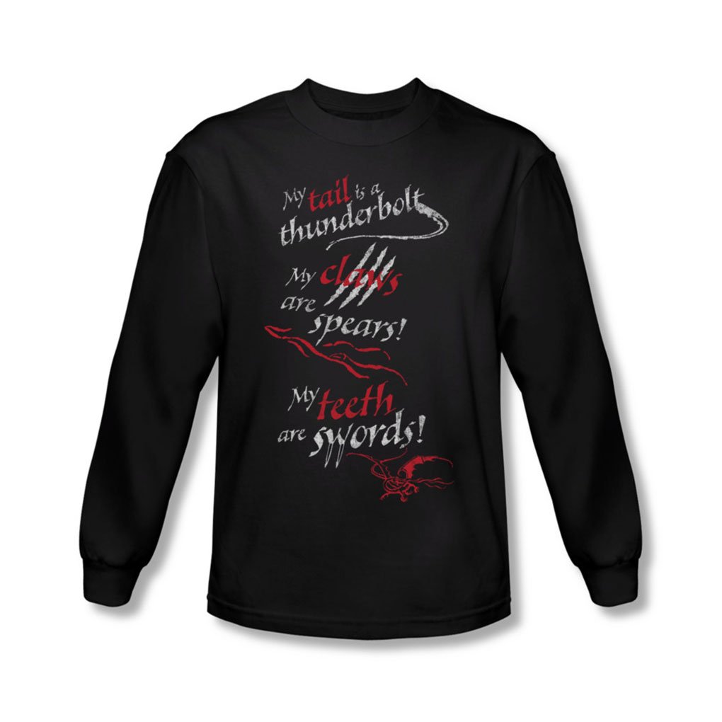 Hobbit Men's Long Sleeve T-Shirt with Tail Claws Teeth Design - Fantasy Cosplay, LARP Costume, Lord of the Rings Fan Apparel