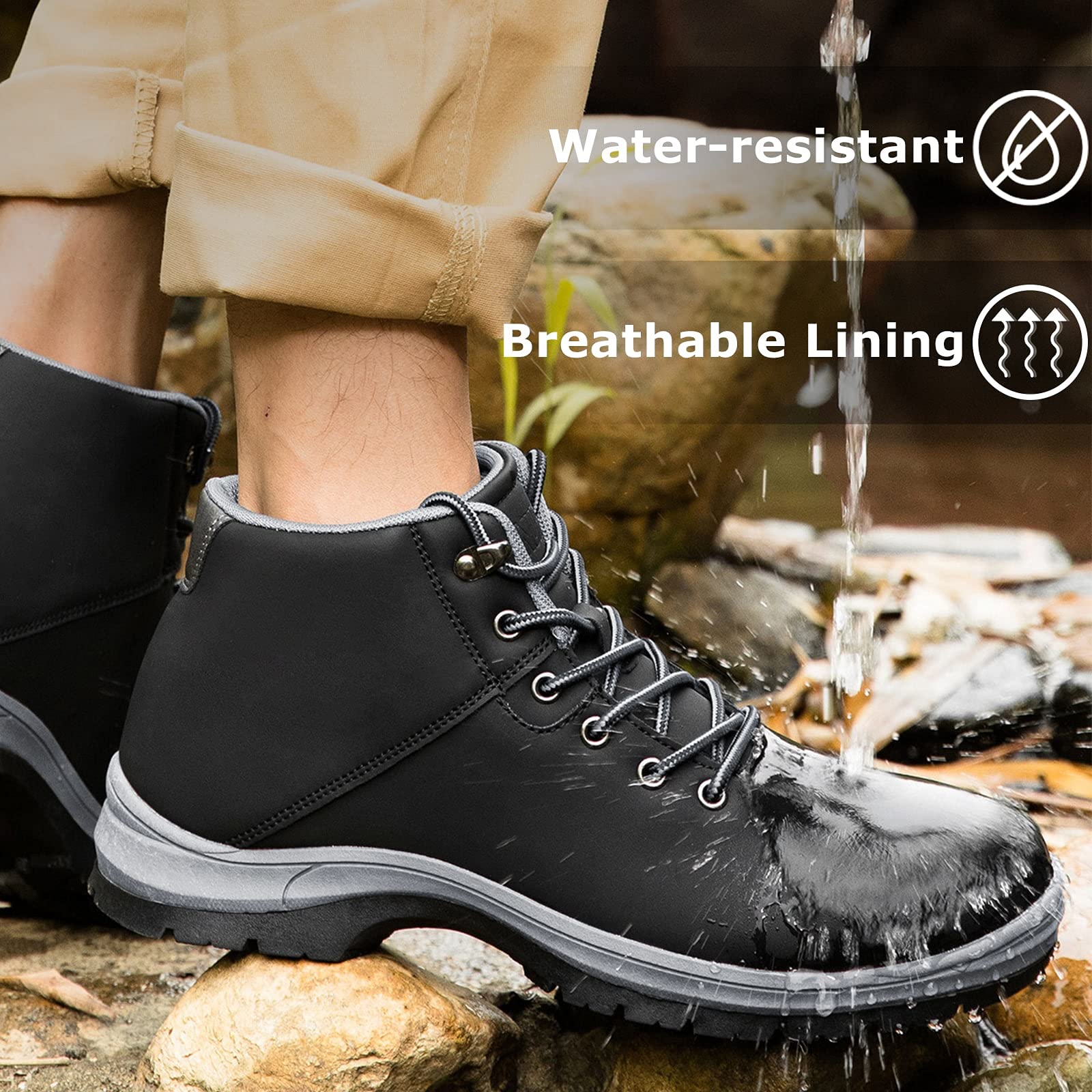 **Men's Lightweight Waterproof Hiking Boots - Mid Ankle Trekking Shoes for Outdoor, Work & Casual Wear - Anti-Slip Traction for Hiking, Camping & Trail Adventures**