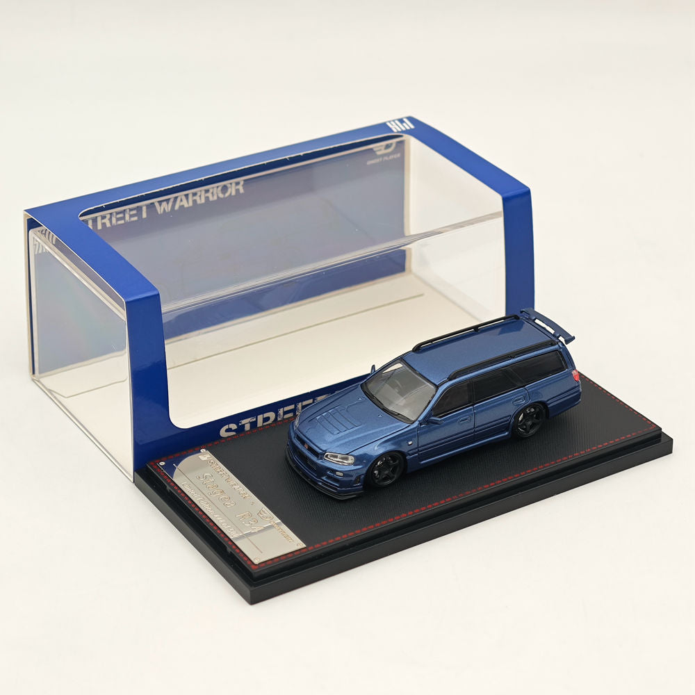 1:64 Scale Street Weapon Nissan Stagea Skyline GT-R R34 Wagon Racing Blue Diecast Model Car - Collectible Toy for Racing Enthusiasts & Display Showcase
