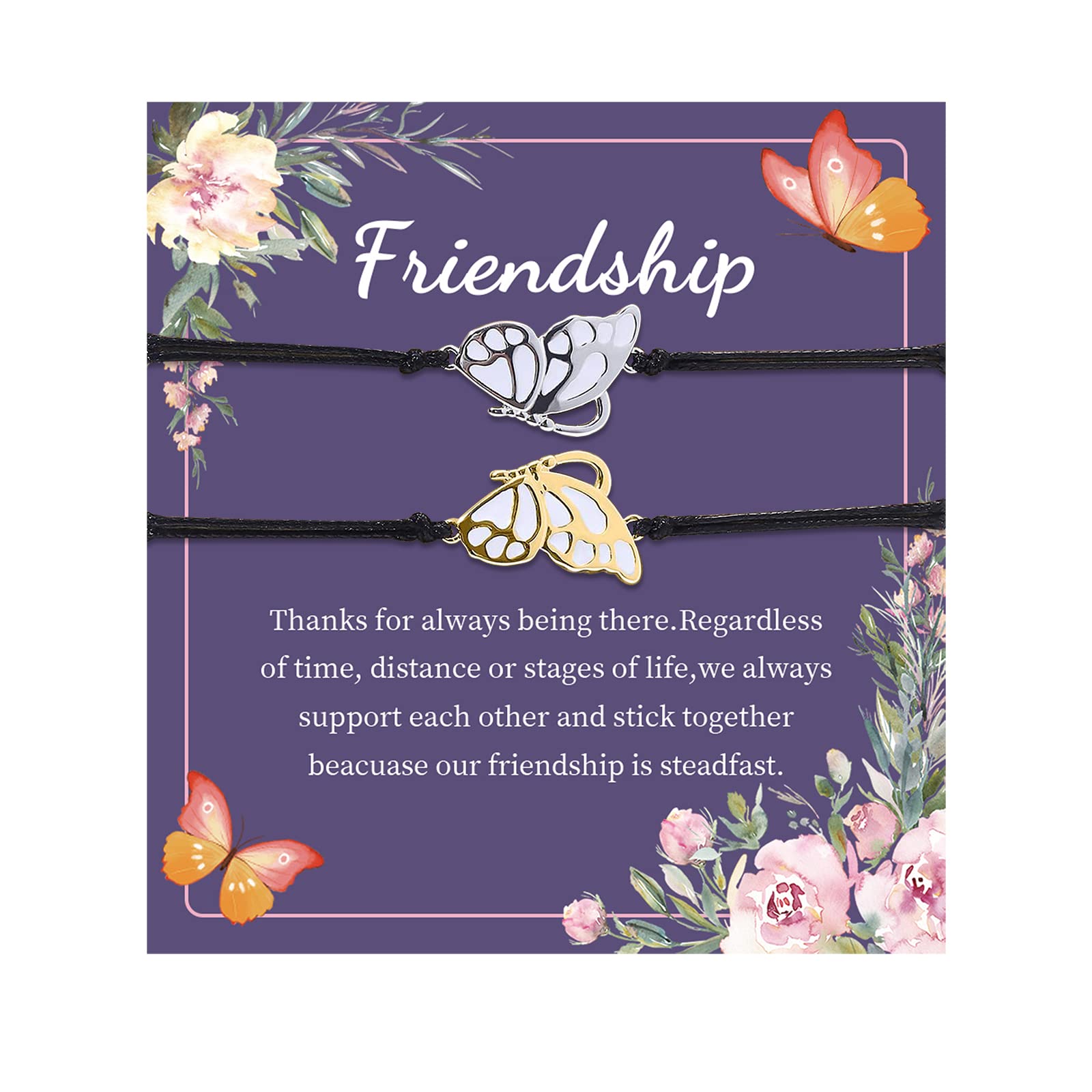 Best Friendship Bracelets for 2 Girls - BFF Matching Butterfly Bracelets Set, Adjustable Long Distance Friendship Gifts for Women, Birthday Present for Best Friend - Perfect for Sister Bonding, Couple Matching & Best Friend Gifts