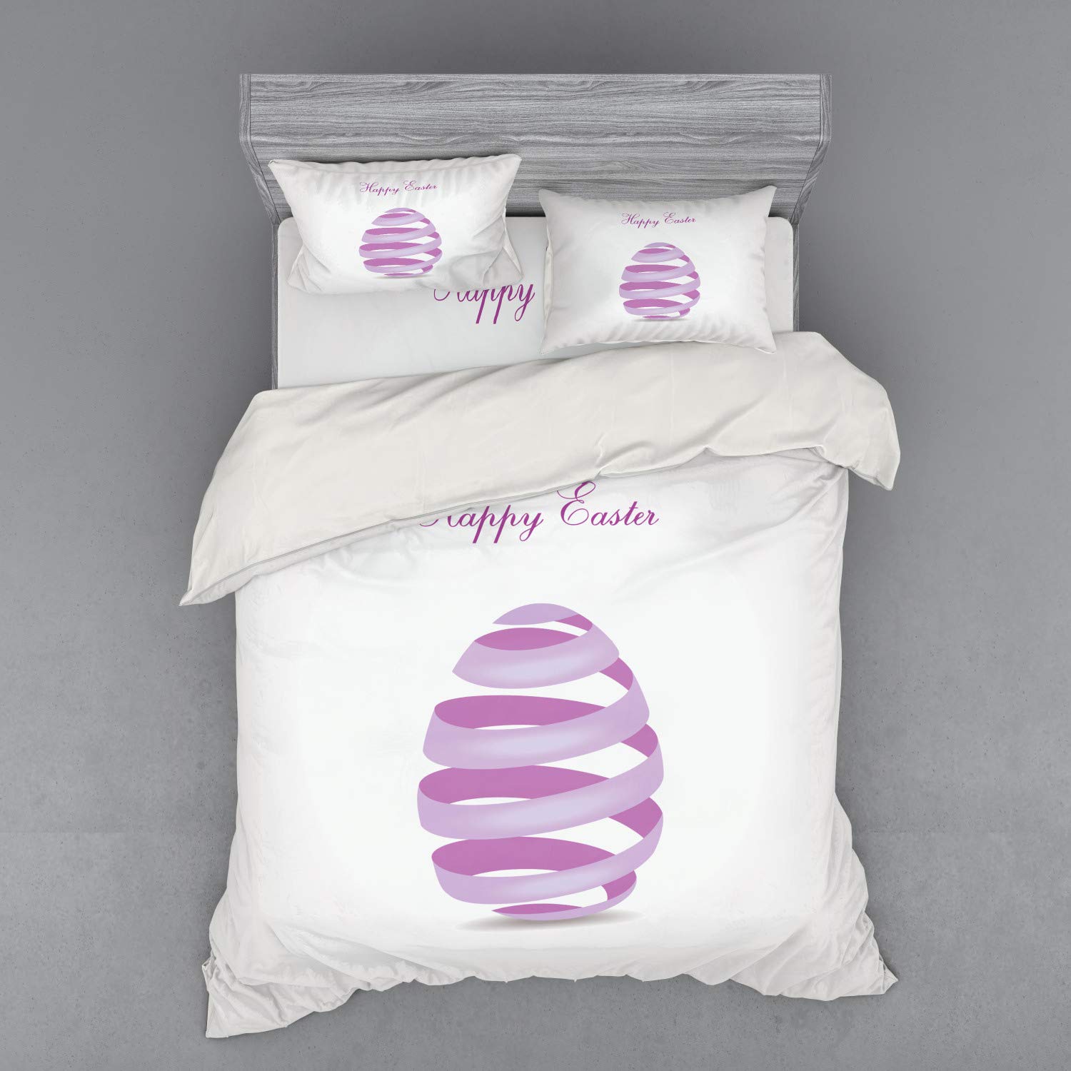 Ambesonne Easter Bedding Set - 4 Piece Duvet Cover with Shams & Fitted Sheet, Queen Size, Lilac Lavender White Floral Design - Spring Holiday Home Decor for Easter Celebrations & Seasonal Bedroom Makeover
