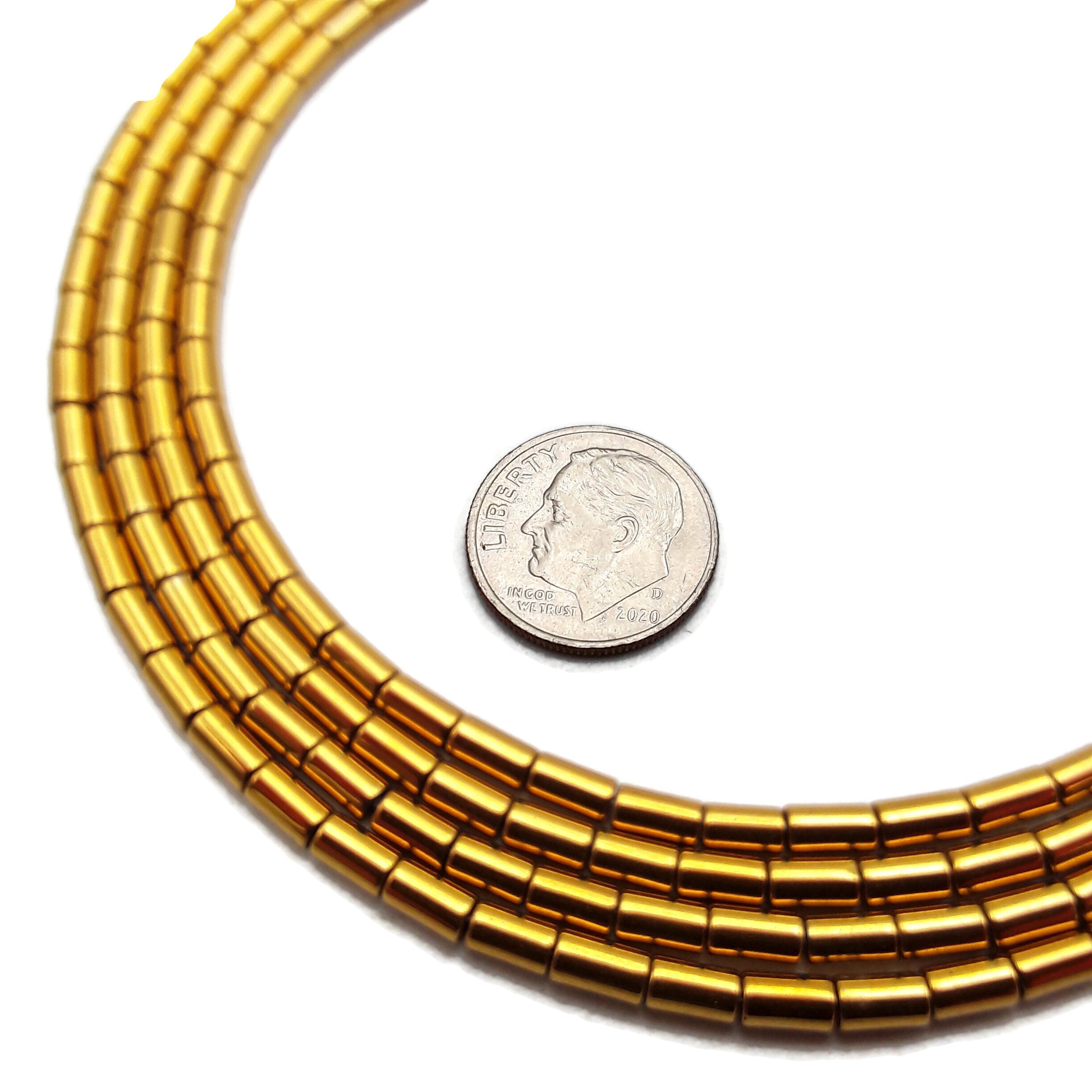 Gold Plated Hematite Smooth Round Tube Beads 3x5mm 15.5
