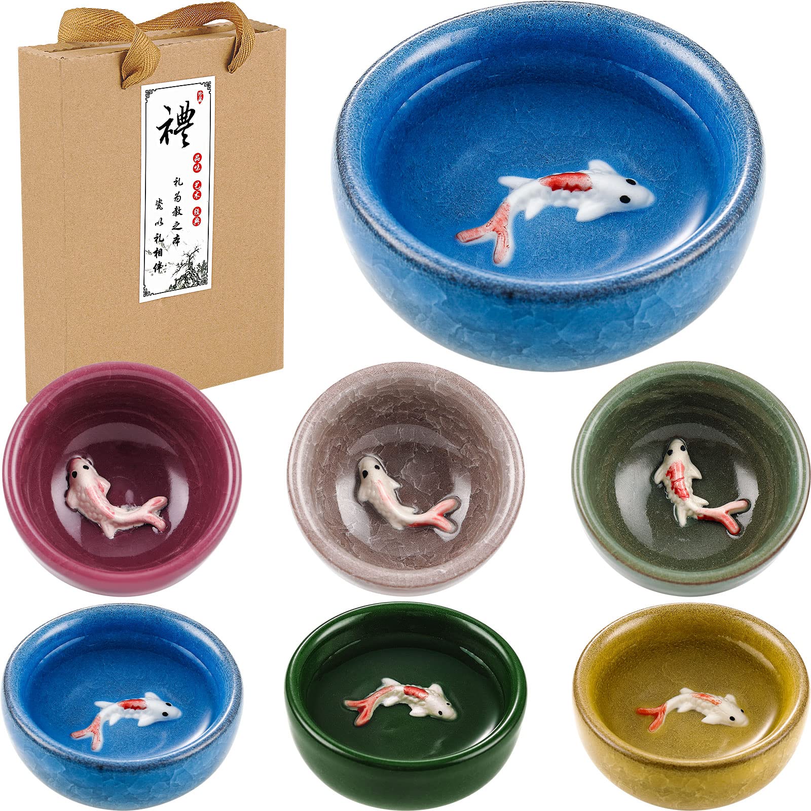 Skyley 6-Piece Korean Soju Shot Glass Set - Handcrafted Porcelain Ceramic Cups with Koi Fish Design, Perfect for Soju, Tea, and Cocktails | Elegant Drinkware for Home Bars, Parties, and Asian Dining