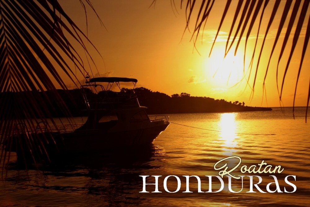 Lantern Press Roatan Honduras Boat Sunset Wall Art Poster - 12x18 Inches Framed Canvas Print, Tropical Beach Decor for Living Room, Bedroom & Office