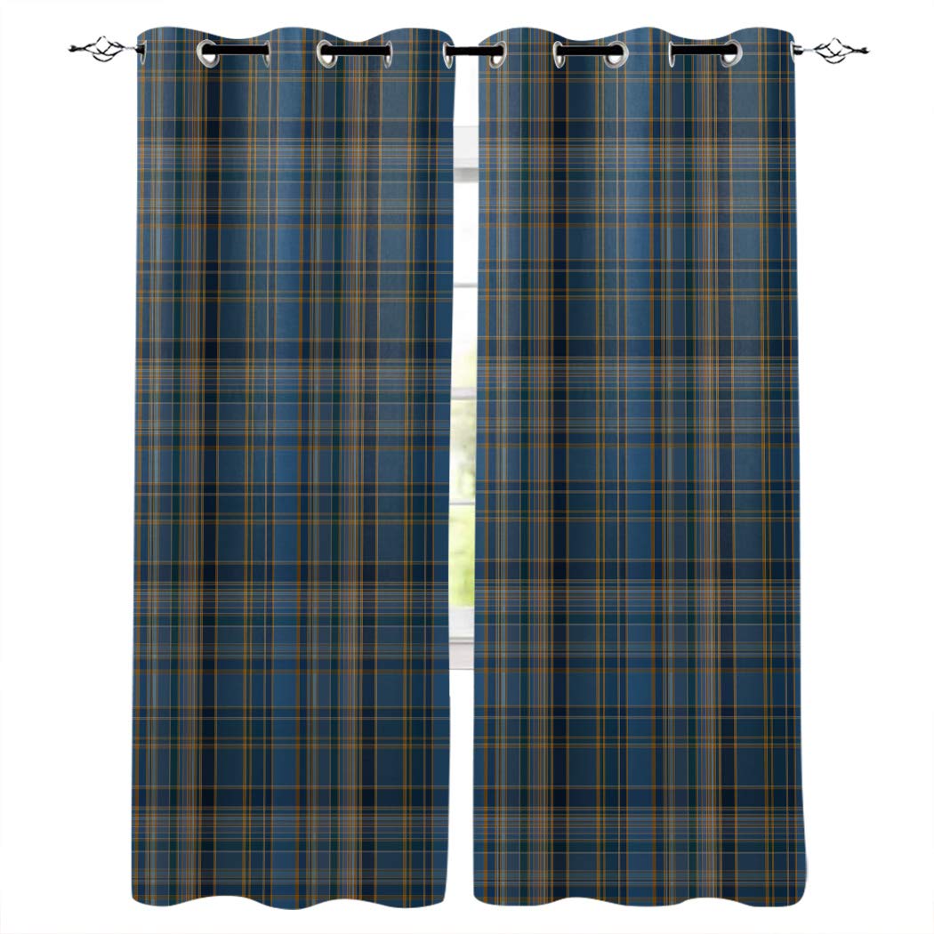 Blackout Curtains for Bedroom - Thermal Insulated Room Darkening Drapes with Classic Tartan Plaid Pattern, Grommet Top Window Treatment (2 Panels, 27.5x39 Inches) - Perfect for Home, Office & Nursery Light Control