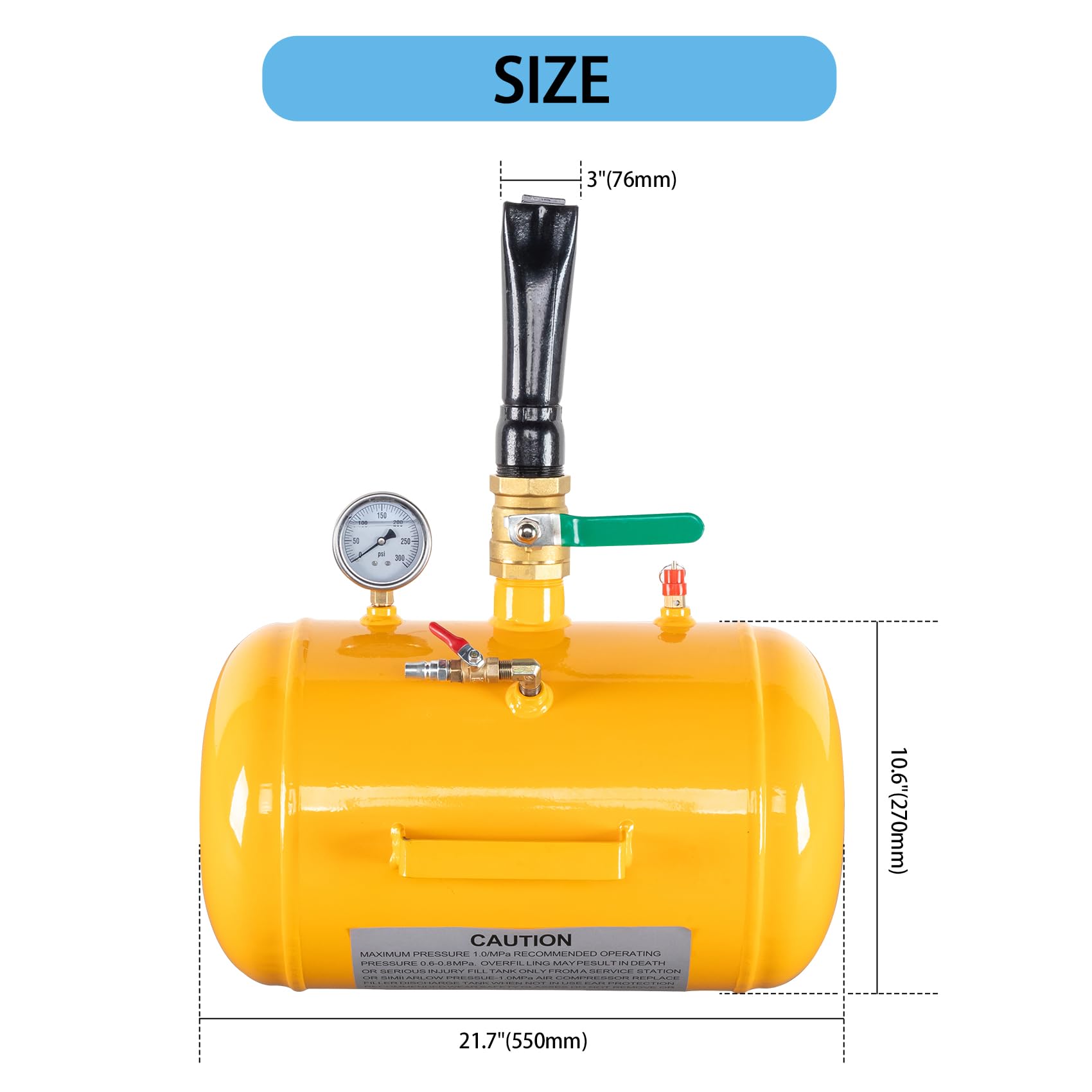 10 Gallon Compact High Air Bead Seater - Heavy Duty Tire Inflator Blaster for Truck & Tractor Tires | Fast Bead Setting Tool for ATV, UTV & Off-Road Vehicles | Ideal for Farm, Construction & Emergency Roadside Repairs (Yellow)