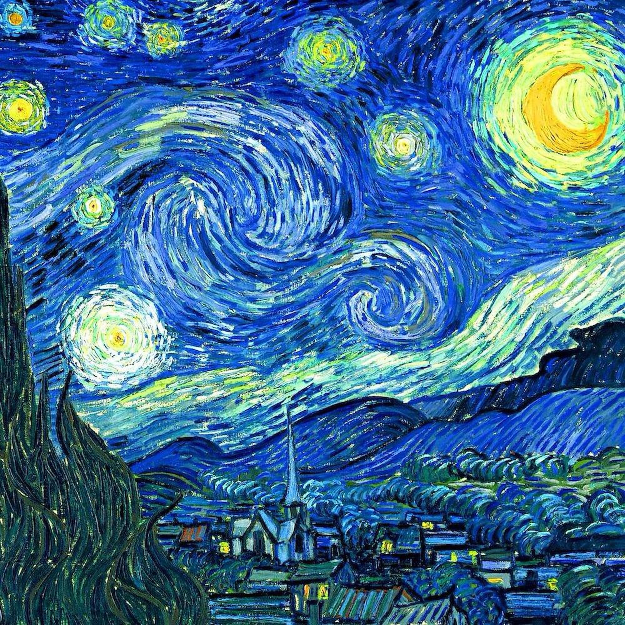 Van Gogh Starry Night T-Shirt for Women - 100% Cotton Dark Tee - Art Lover Gift, Casual Wear & Vintage Style Outfit