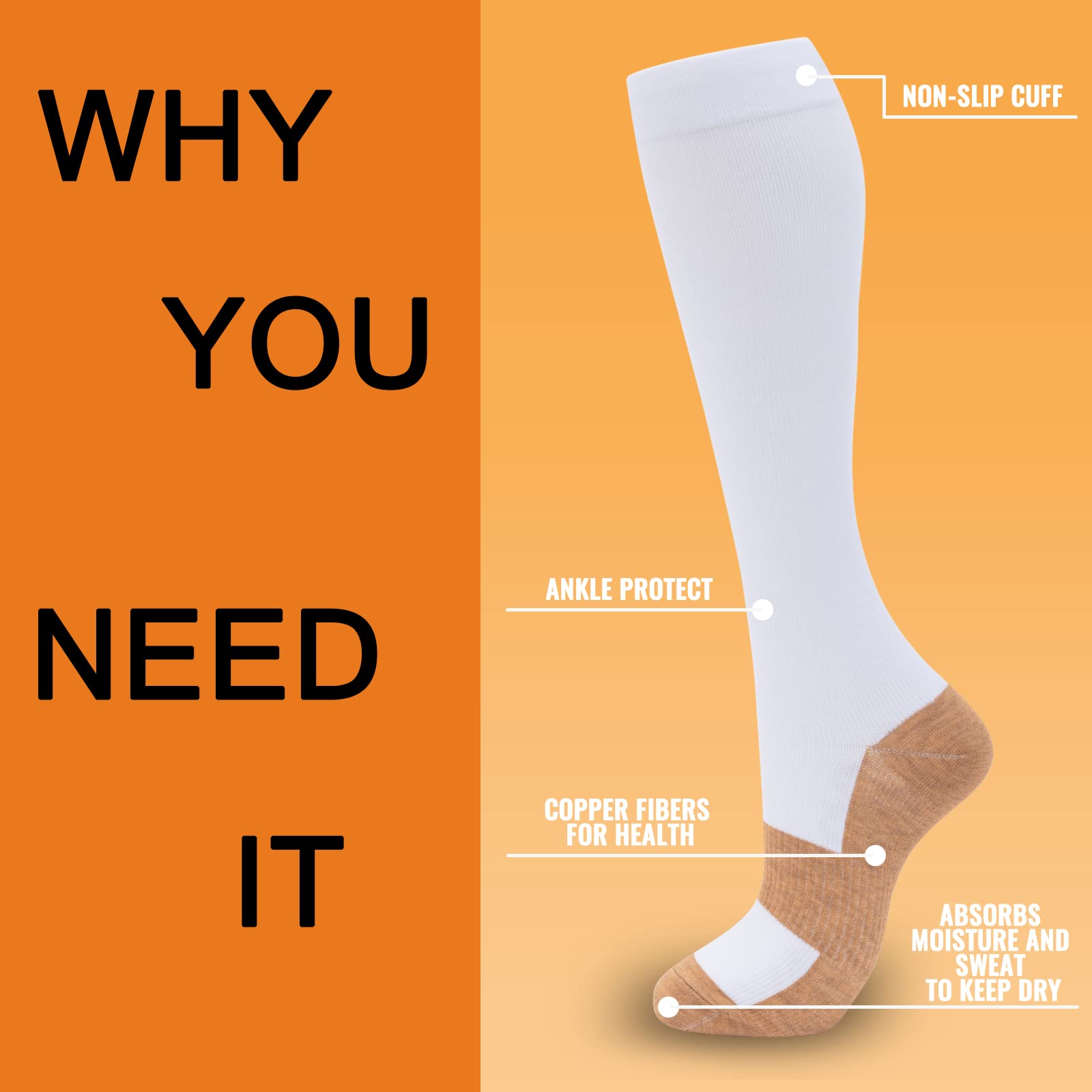 Fenglaoda 4 Pairs Compression Socks for Women & Men - Knee High Support Socks for Nurses, Pregnancy, Running, Travel & Athletic Activities - Improve Circulation & Reduce Swelling - Perfect for Workouts, Long Flights & Medical Professionals