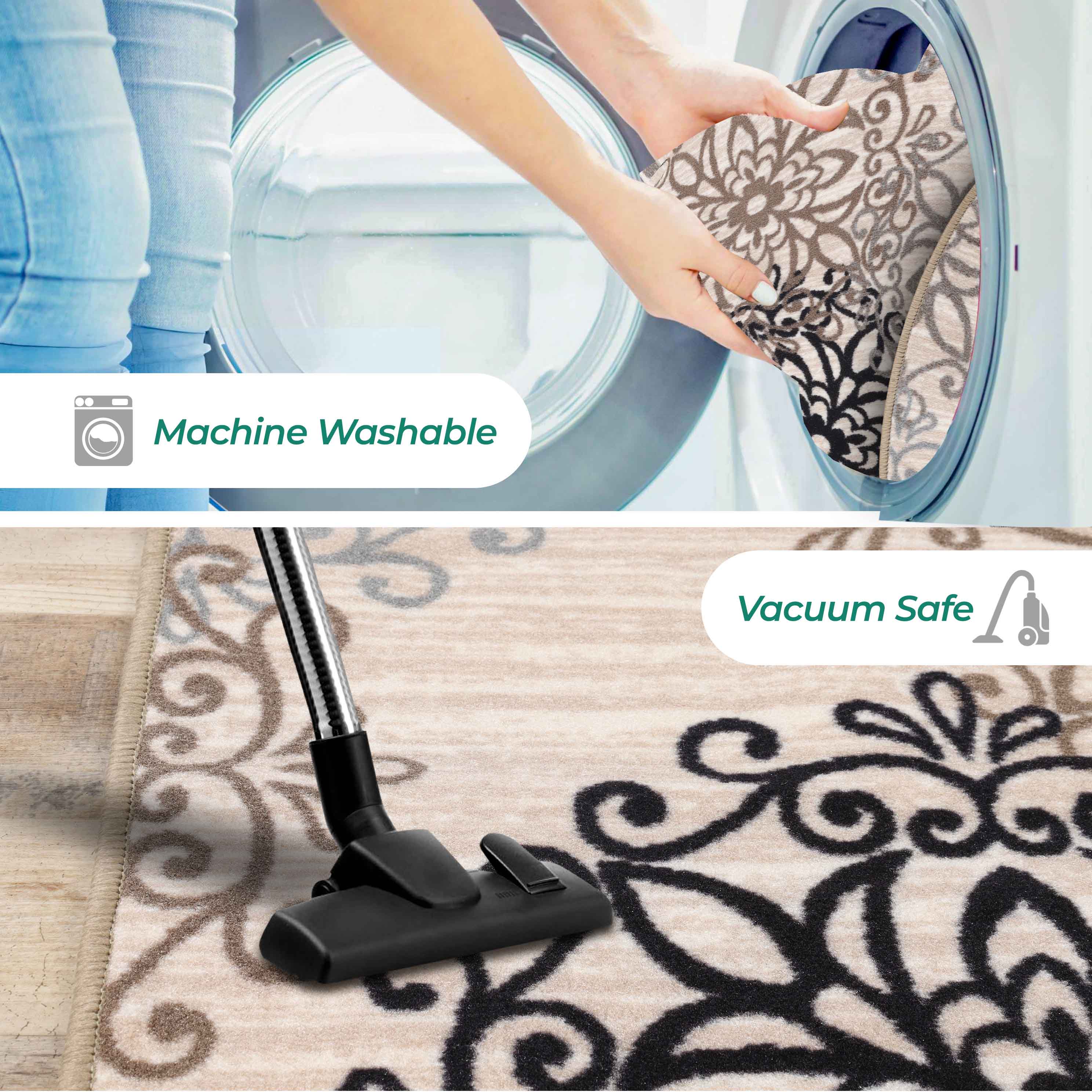 Non-Slip Modern Floral Medallion Indoor Area Rug - Soft Anti-Skid Runner for Living Room, Bedroom, Hallway - Home Decor & Floor Protection