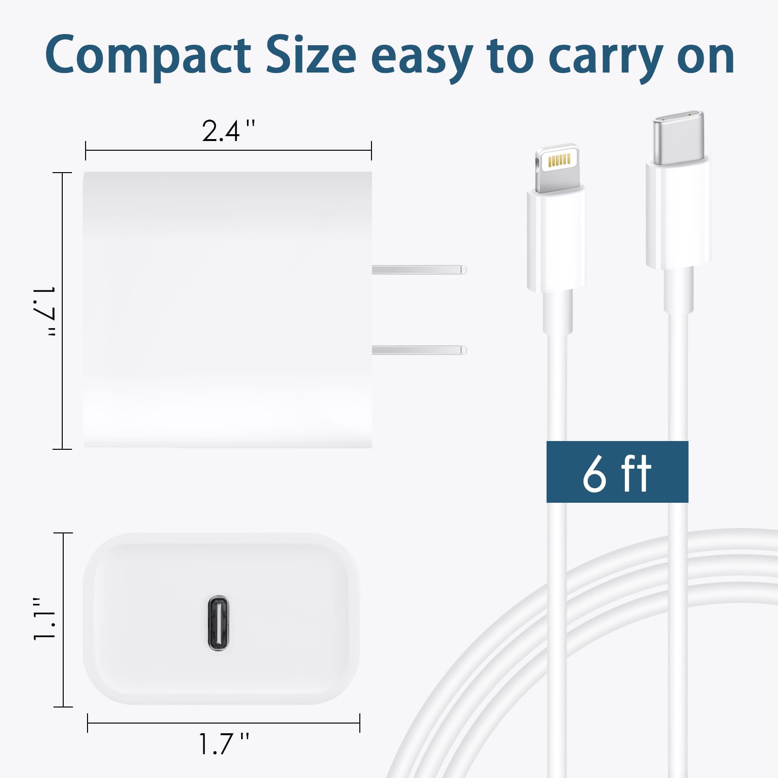 MFi Certified 20W USB C Fast Charger Block with 6Ft Lightning Cable - Compatible with iPhone 14/13/12/11/XS/8 & iPad - 2 Pack - Perfect for Home, Office & Travel Charging