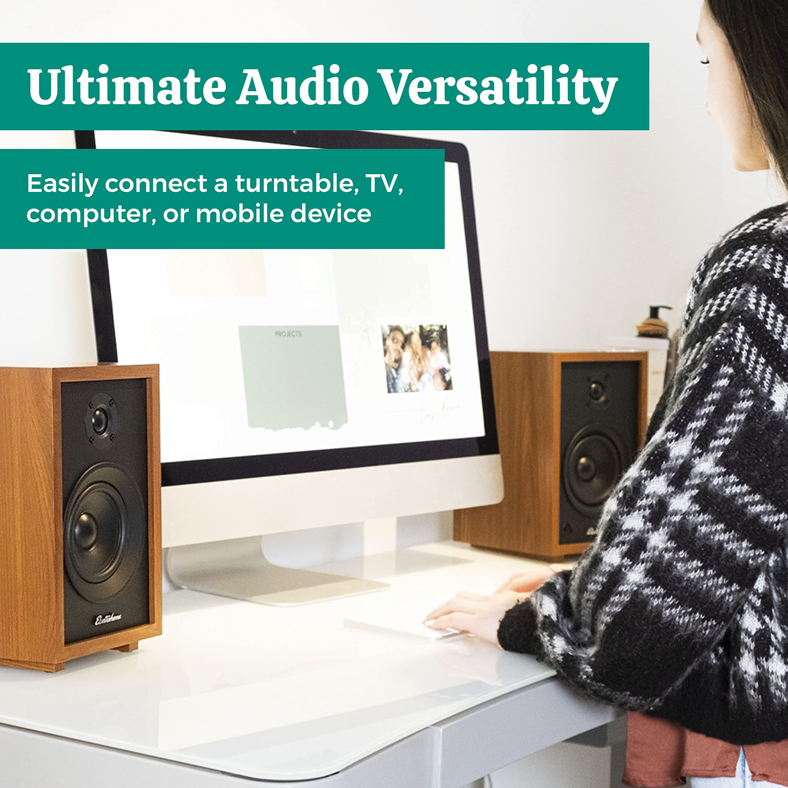 Electrohome McKinley 2.0 Stereo Powered Bookshelf Speakers with Built-in Amplifier, 4