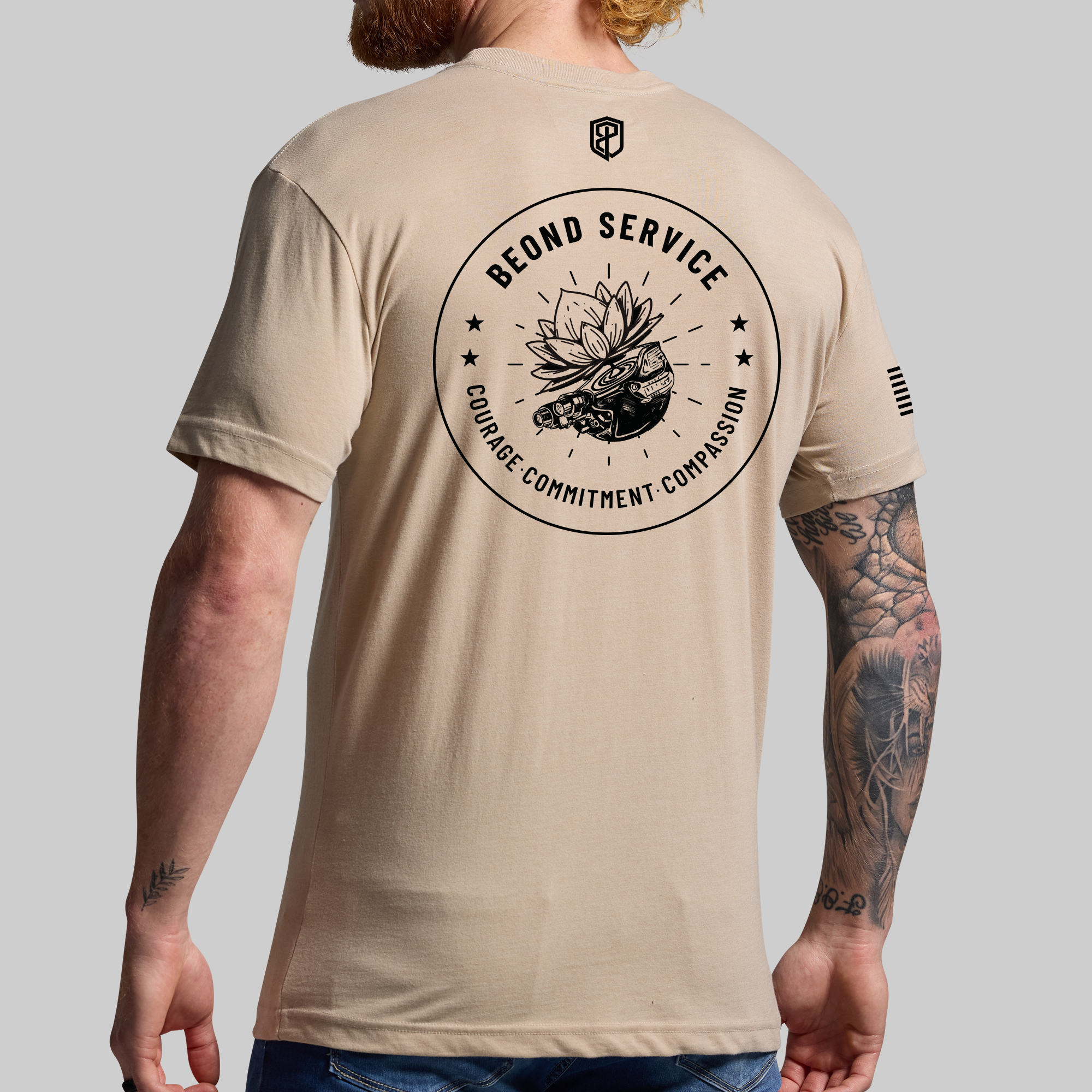 Beyond Service Healing Tee - Comfortable Tan T-Shirt for Veterans & First Responders | Casual Wear & Support Apparel