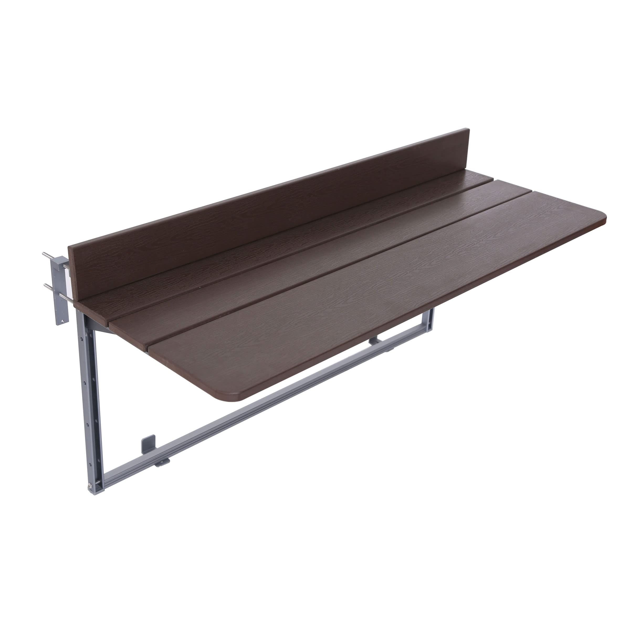 FURNIKNA Adjustable Folding Hanging Table for Balcony Railings - 60 x 37cm Brown Deck Table for Outdoor Patio, Garden, Apartment - Perfect for Small Space Dining, Coffee, and Relaxing