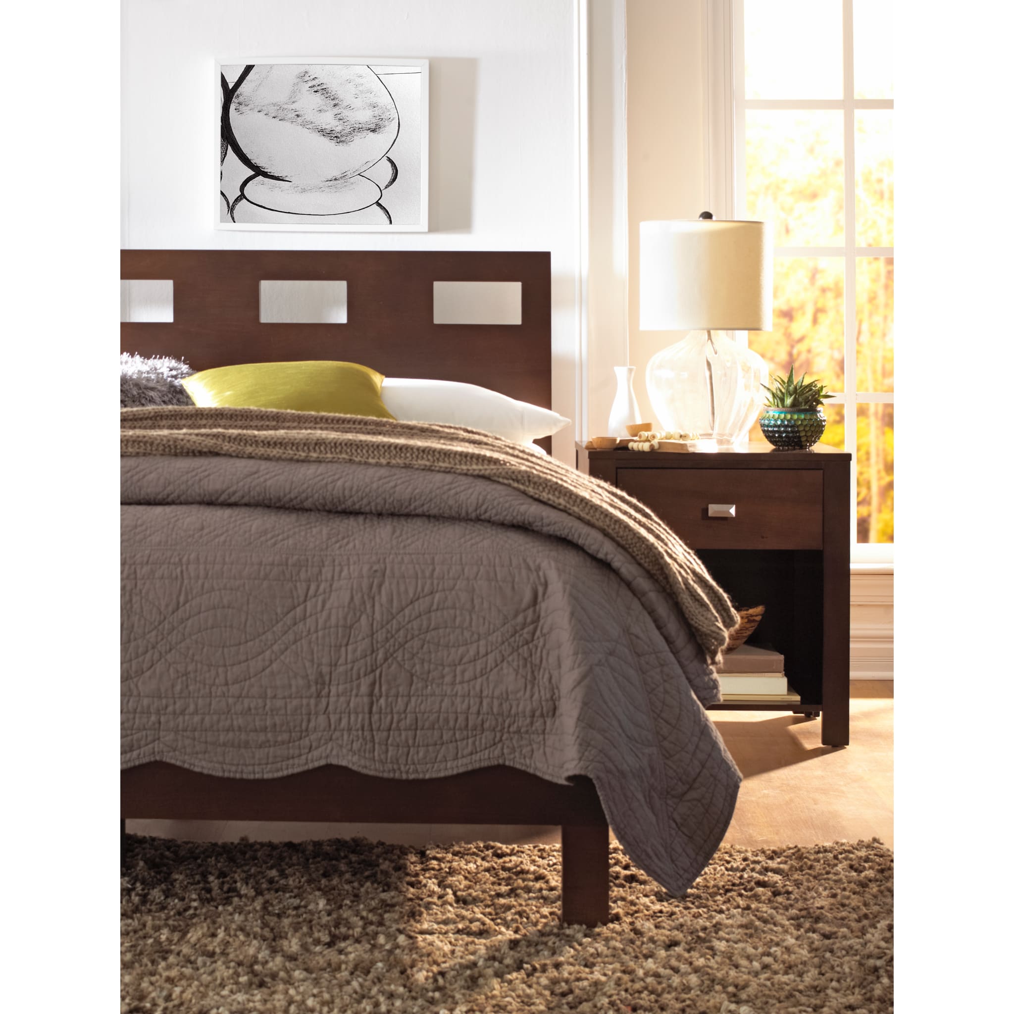 Chocolate Brown Riva Wood Bed Frame - Queen Size Solid Wood Platform Bed with Headboard for Bedroom, Living Room & Guest Room