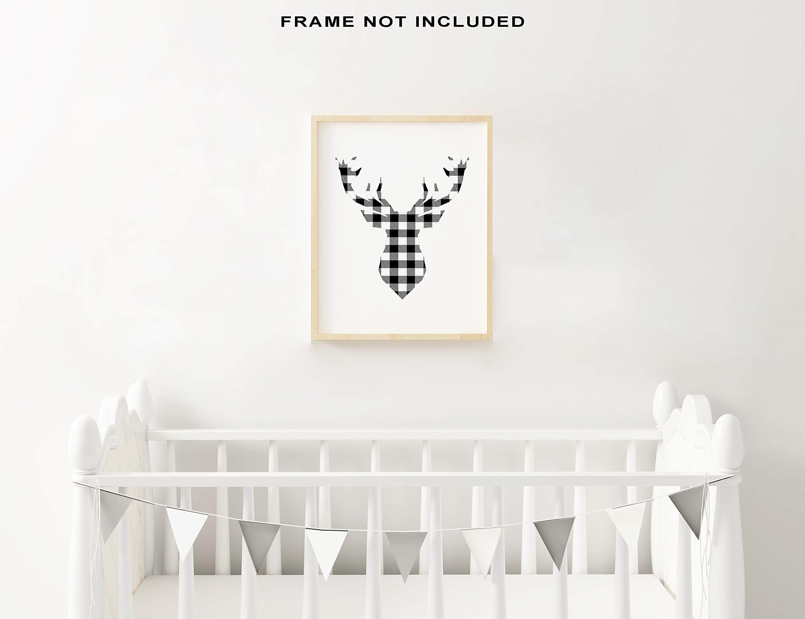 Deer Wall Art - 11x14 UNFRAMED Print - Black & White Minimalist Modern Rustic Abstract Home Decor - Plaid Lumberjack Style - Perfect for Living Room, Bedroom, Office & Cabin Decor