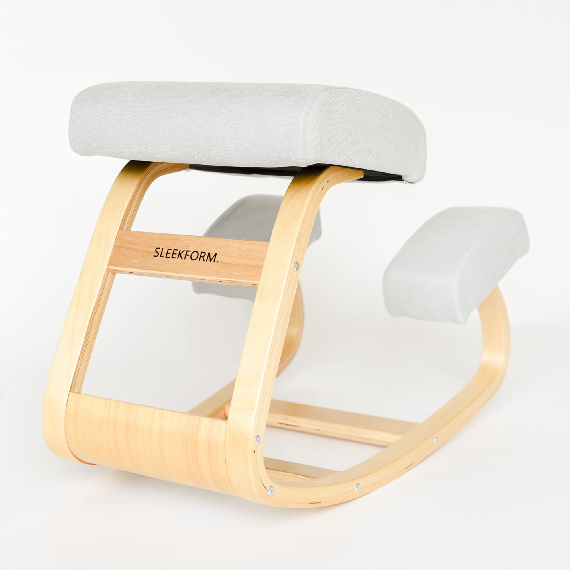 Sleekform Ergonomic Kneeling Chair with Rocking Base - Adjustable Posture Corrector for Home & Office - Blue Fabric Cushion on Natural Birch Wood Frame - Perfect for Active Sitting, Back Pain Relief and Improved Work Focus
