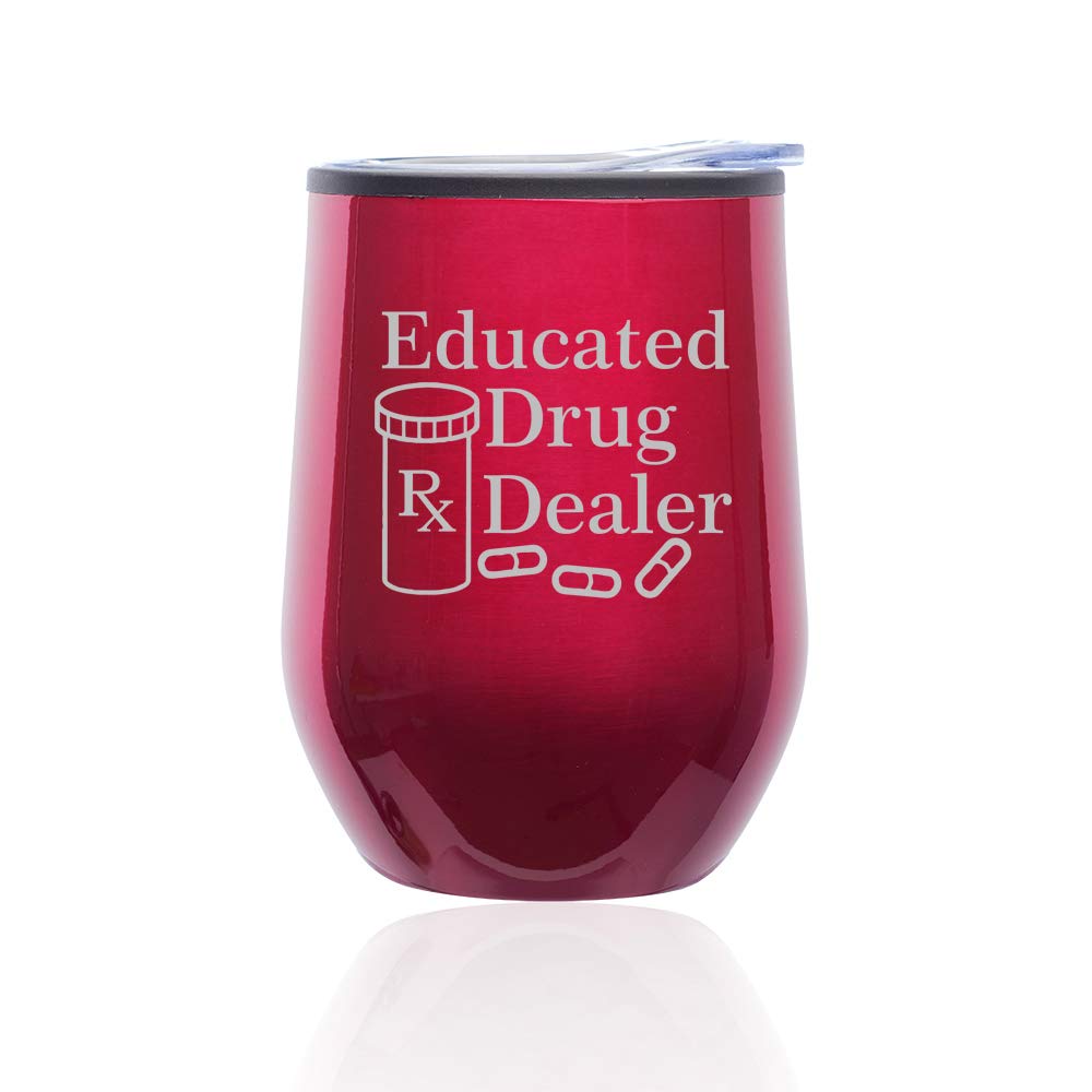 Stemless Wine Tumbler & Coffee Travel Mug with Lid - Funny Pharmacist Gift for Drug Store Tech (Fuchsia) - Perfect for Office, Gag Gifts & Wine Lovers