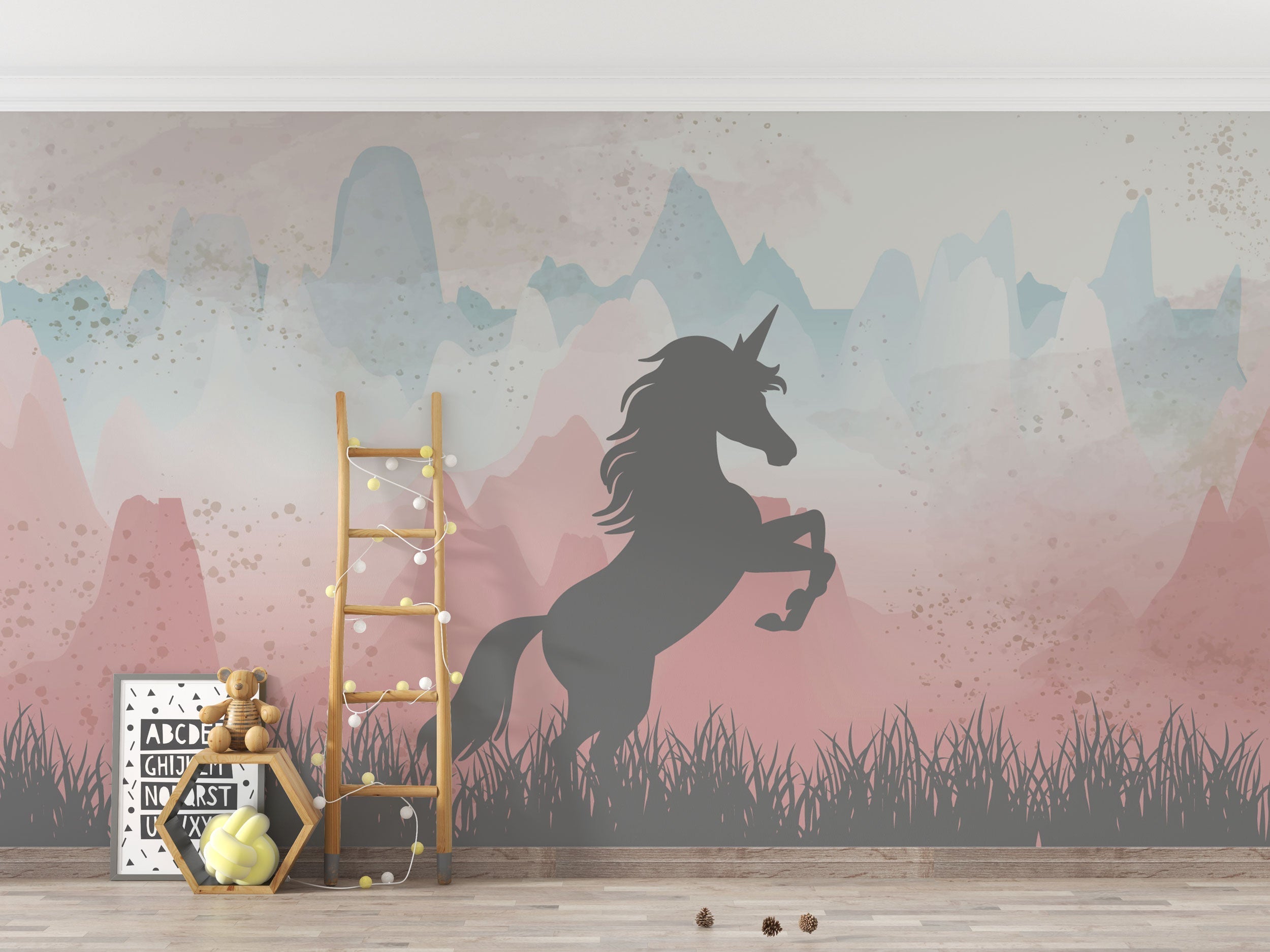 Unicorn in Mountains Wallpaper Mural for Girls Room - Fantasy Bedroom Decor, Nursery Wall Art, Kids Room Design