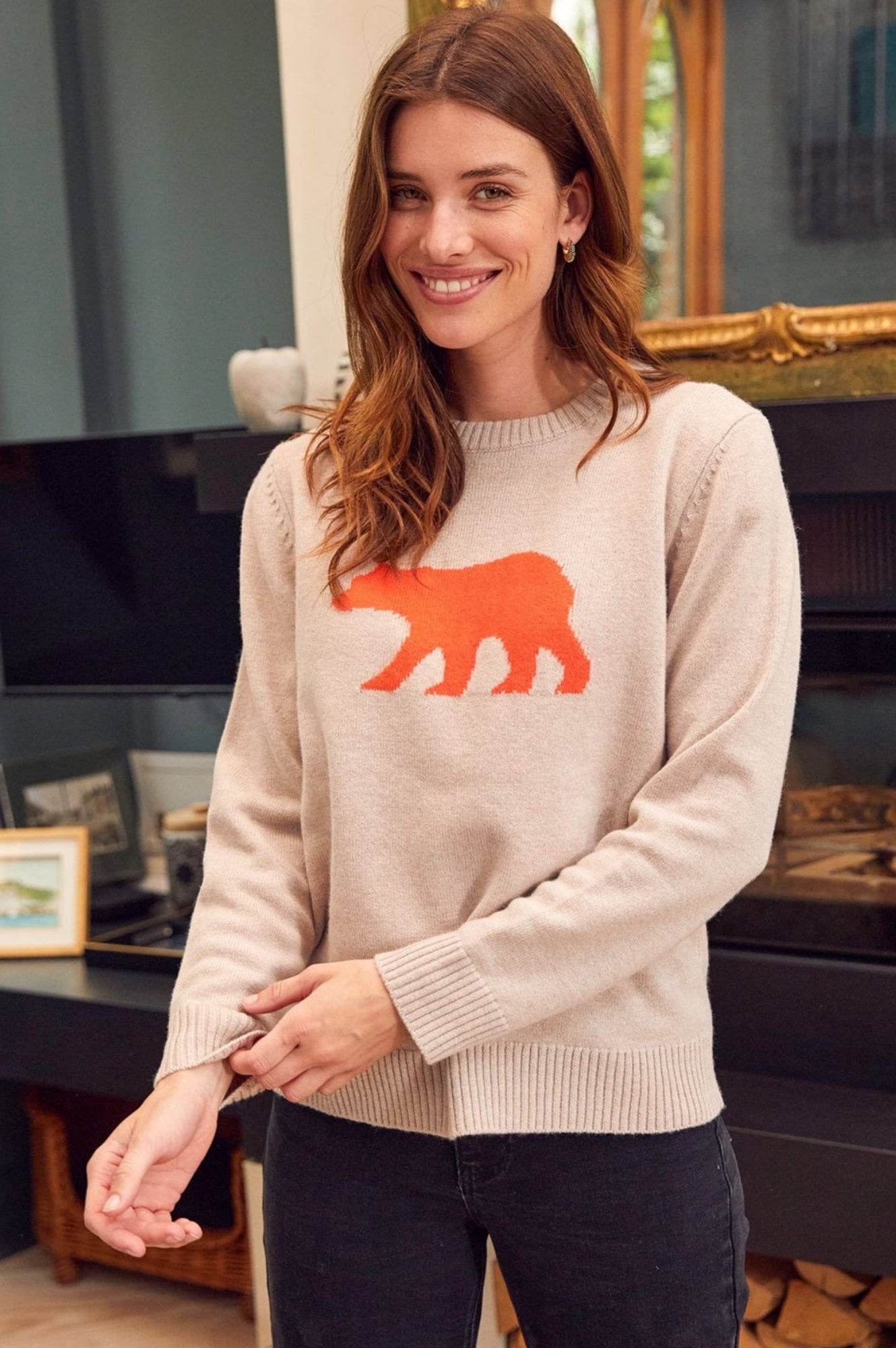 Premium Merino Wool Polar Bear Sweater - Soft & Warm Winter Knitwear for Men & Women | Oat & Orange Color Options | Perfect for Cold Weather, Outdoor Activities & Cozy Home Wear