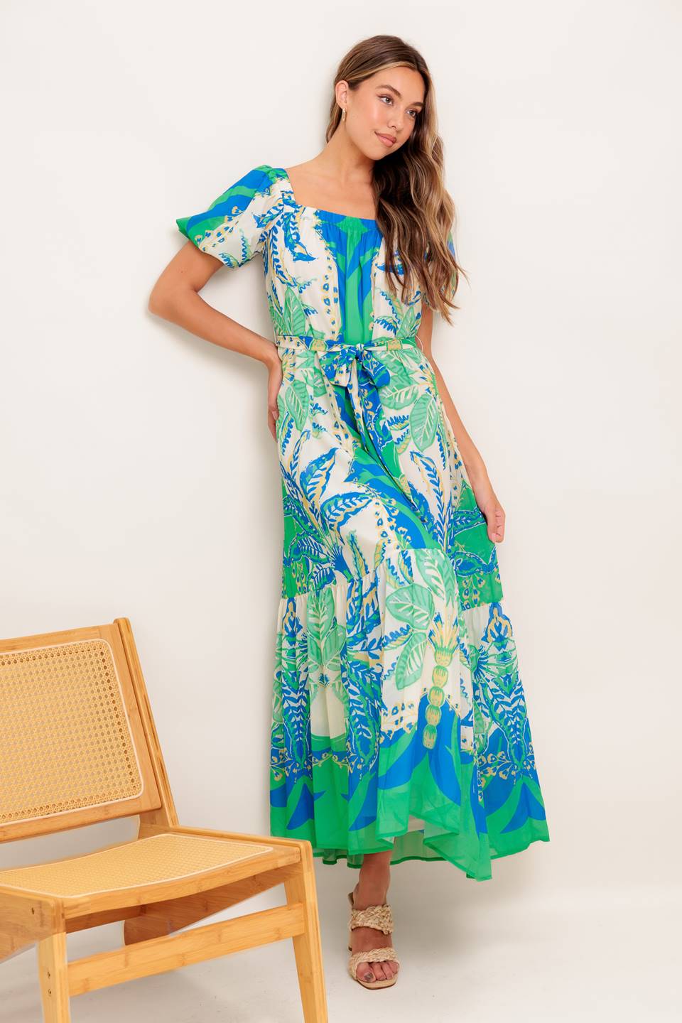 MADDISON MAXI DRESS for Women - Flowy Green & Blue Floral Summer Dress - Perfect for Beach Vacation, Wedding Guest, and Casual Outings