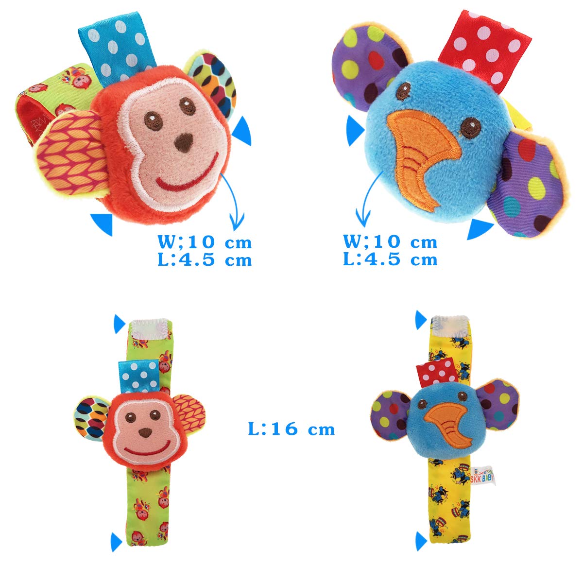 URUTOREO Baby Wrist & Foot Rattles with Socks Set - Soft Animal Rattle Toys (Monkey & Elephant) for Newborns & Infants - 4 Piece Developmental Toy Gift for Baby Shower & Playtime