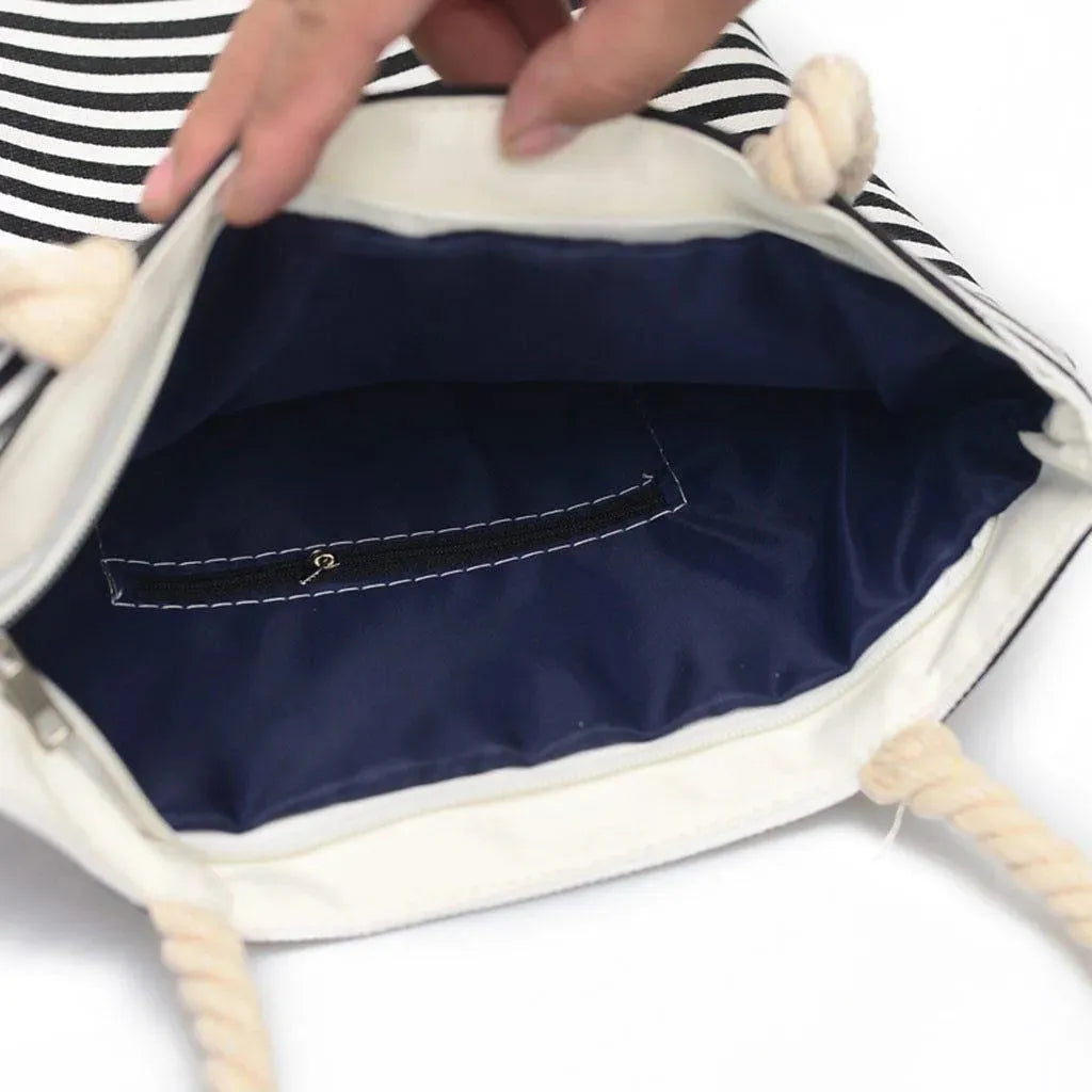 Stylish Striped Beach Bag for Women - Large Waterproof Tote for Vacation, Pool, and Travel - Perfect for Sunbathing, Shopping, and Beach Essentials