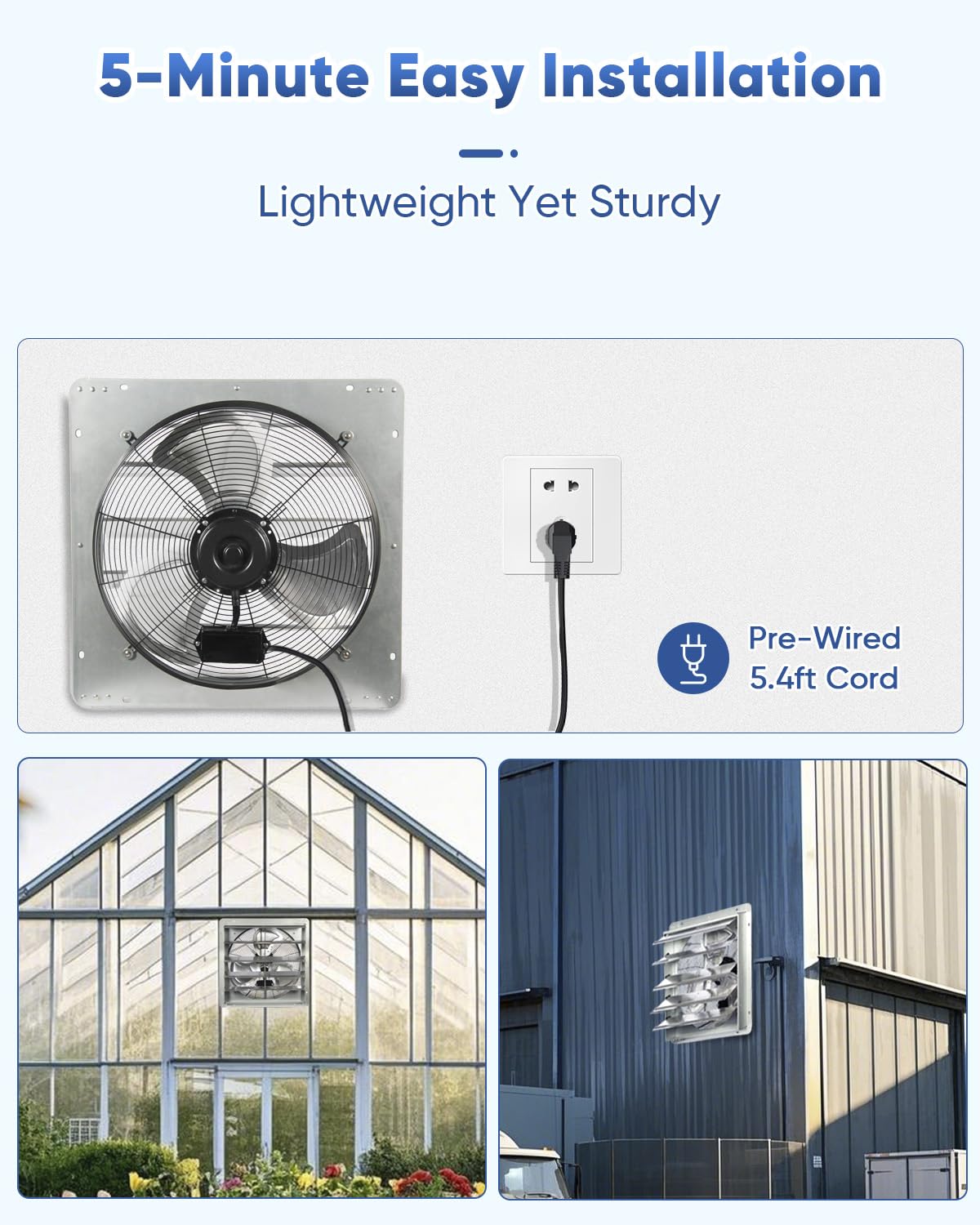 KEN BROWN 20 Inch High-Speed Shutter Exhaust Fan - 3500 CFM Wall Mount Ventilation Fan with 1.65m Power Cord for Garage, Shop, Greenhouse & Attic Ventilation | Perfect for Cooling, Air Circulation & Odor Removal