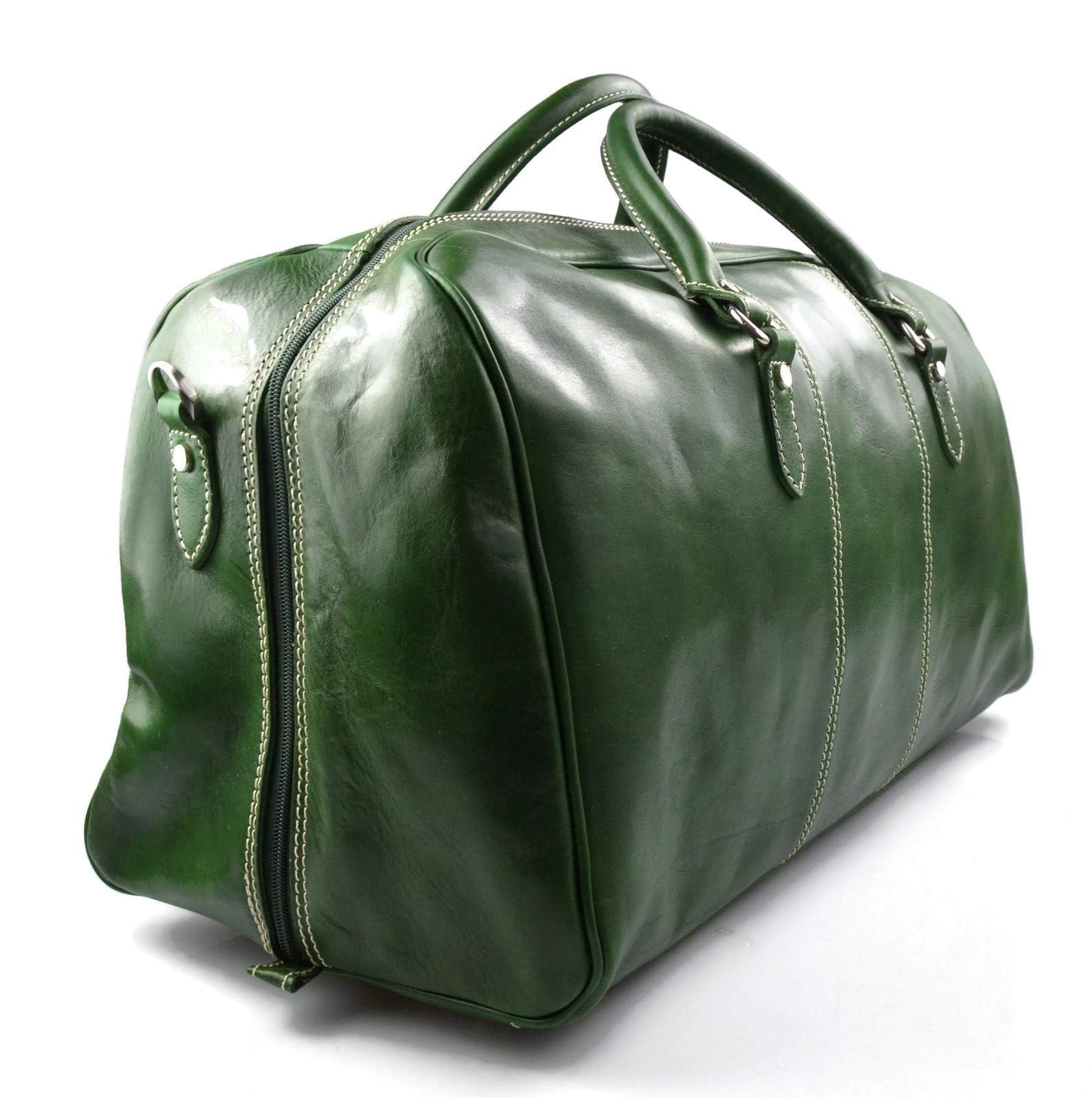Genuine Italian Leather Duffle Bag for Men & Women - Travel, Gym & Weekender Overnight Shoulder Bag (Green) | Perfect for Business Trips, Workouts & Weekend Getaways